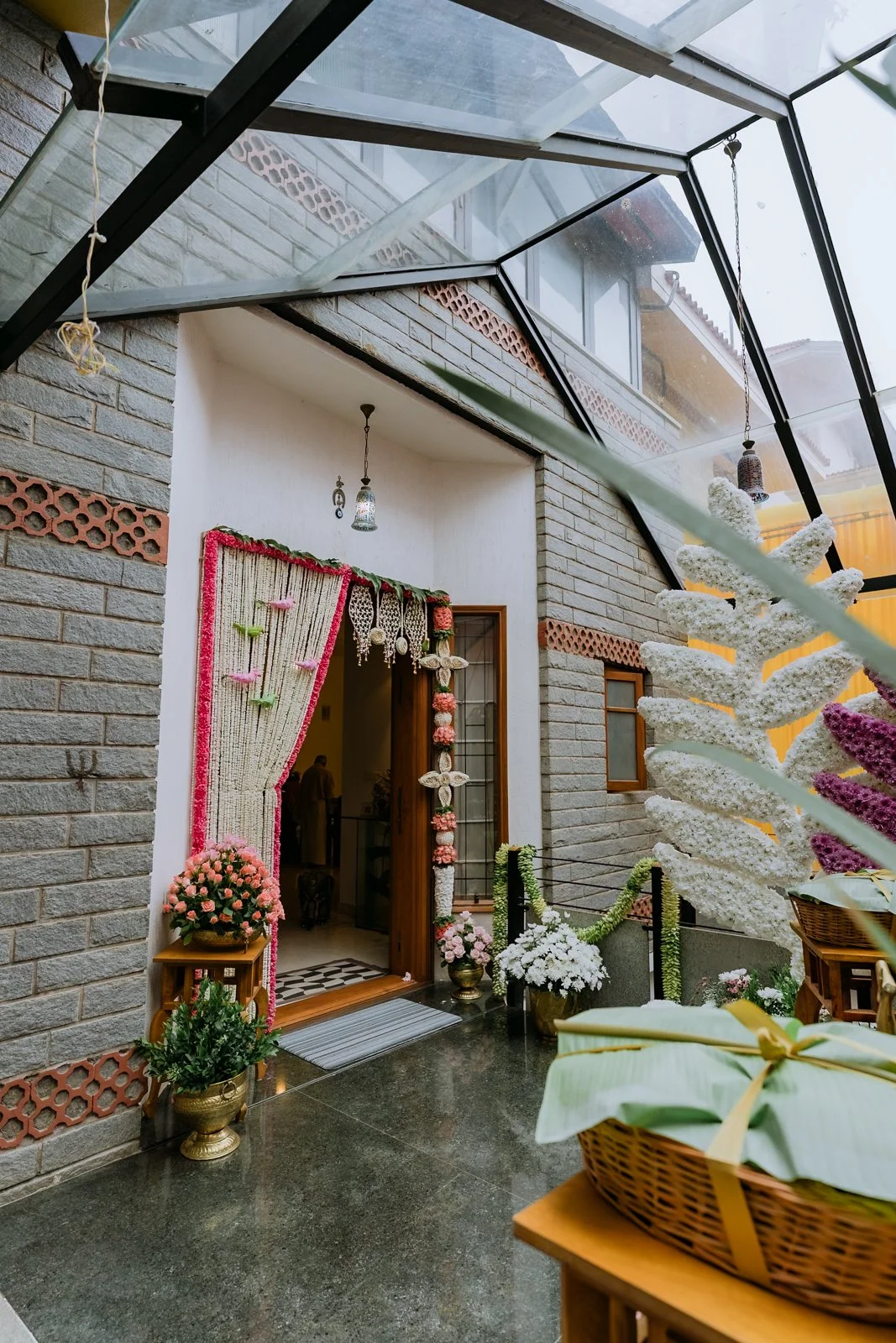 Entrance of Shrishti's home decorated for the haldi