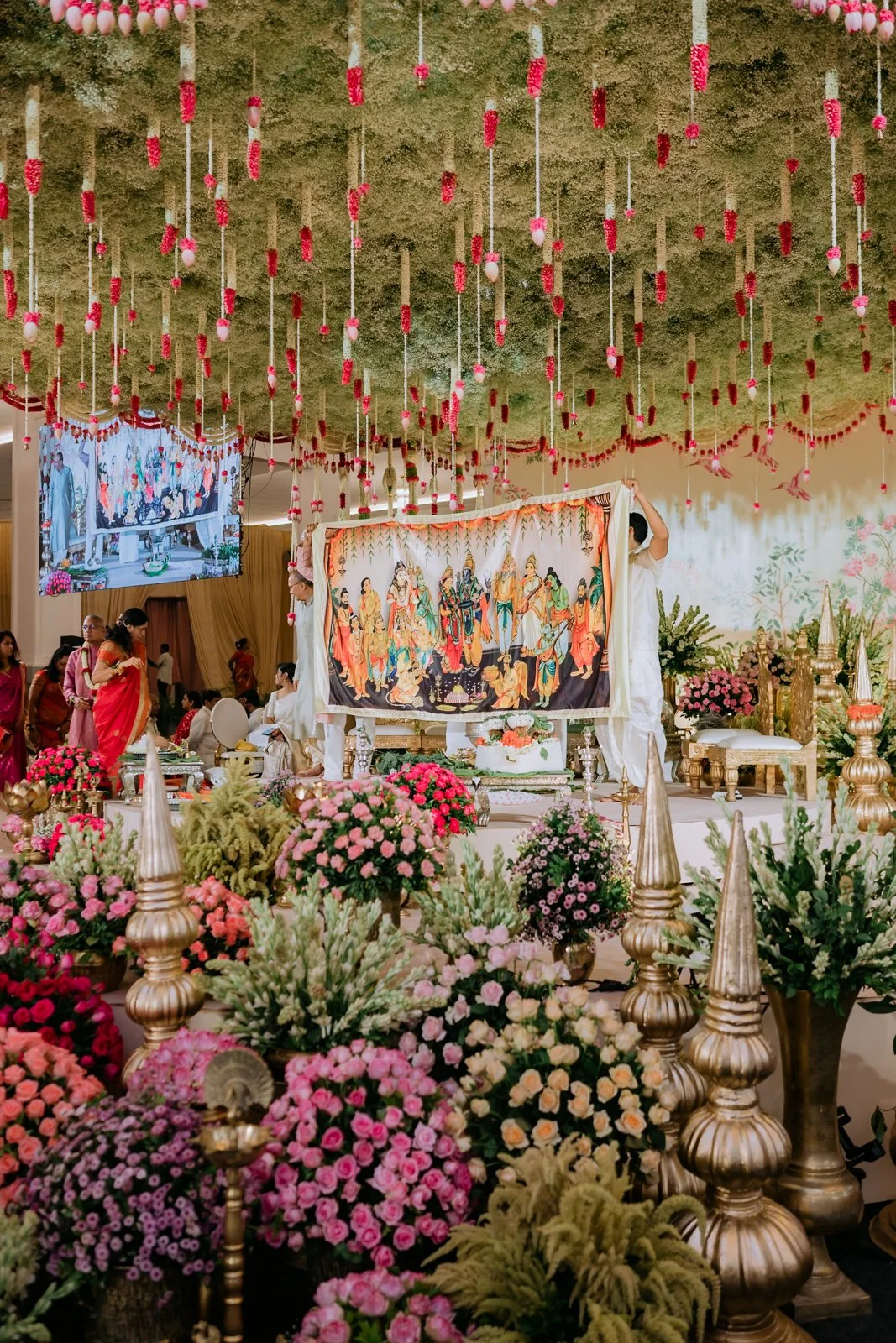 Mandap and flower beds ready for the muhurtham