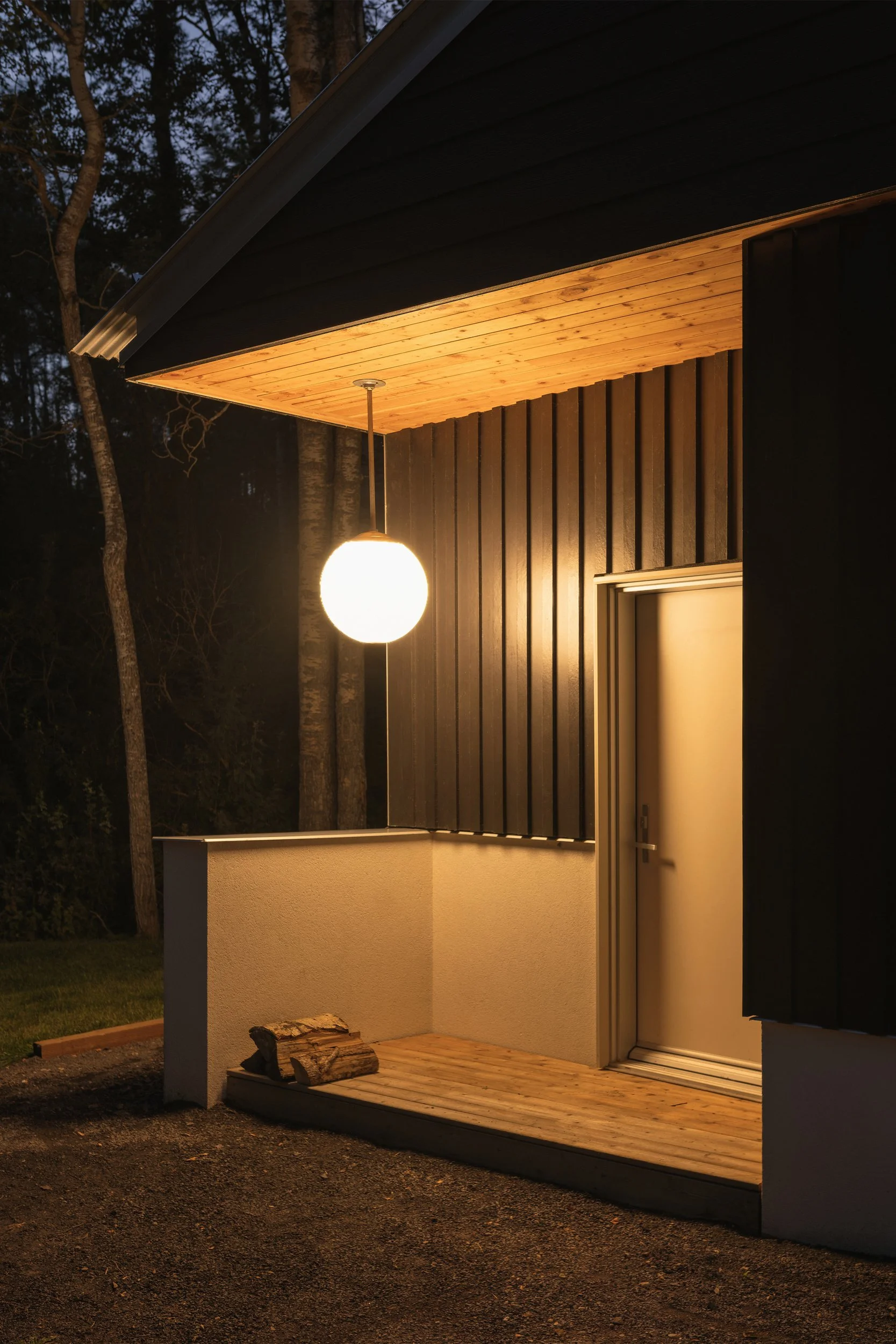 Main entrance of architectural cabin at Wabamun, Alberta near Edmonton