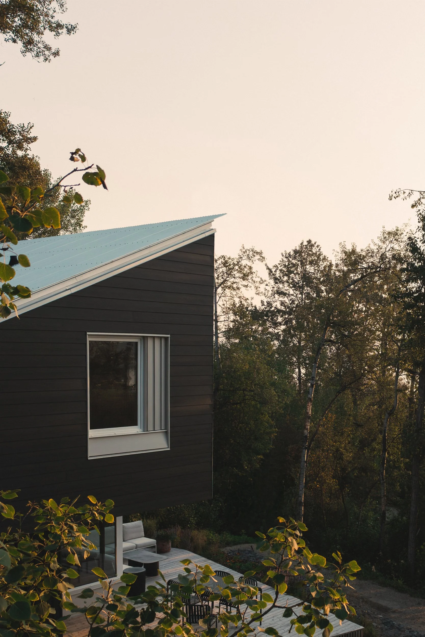 Southwest view of architectural cabin at Wabamun, Alberta, near Edmonton