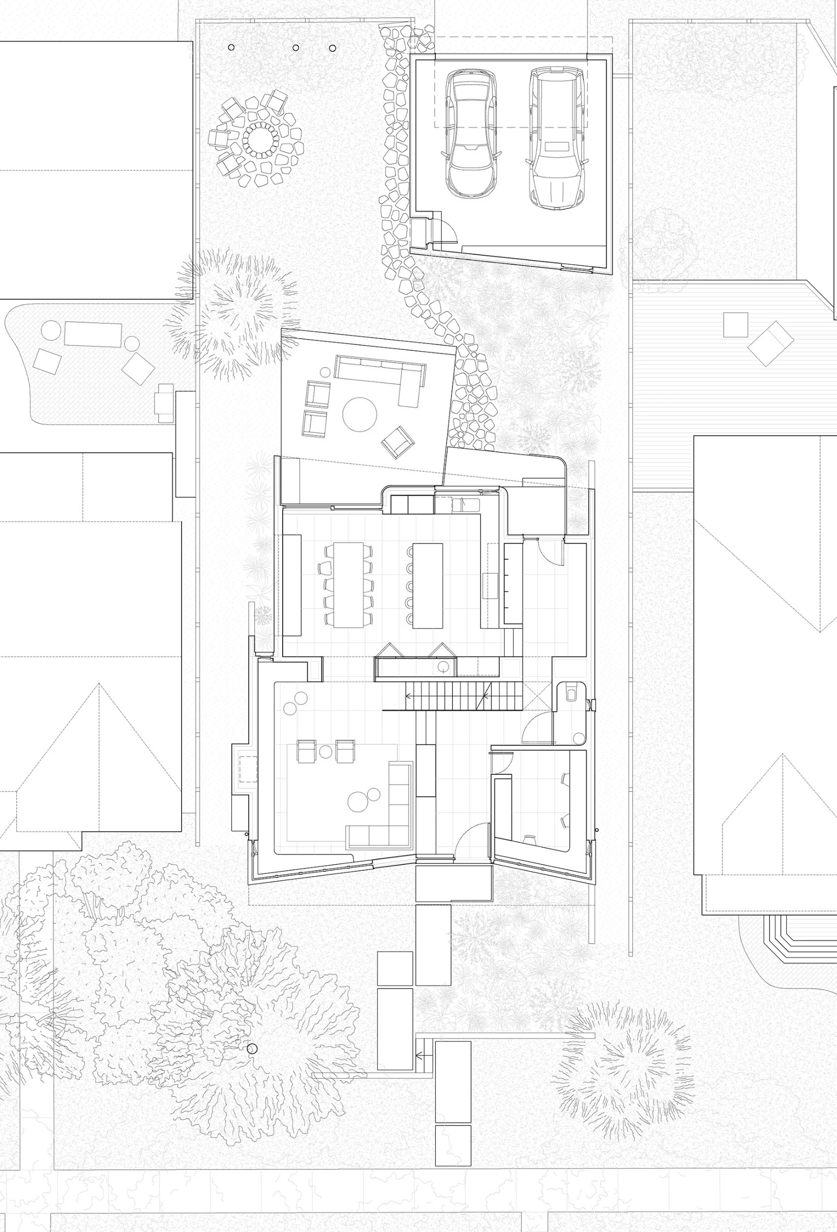 ground floor plan drawing of new infill single family house in Belgravia neighbourhood of Edmonton, Alberta