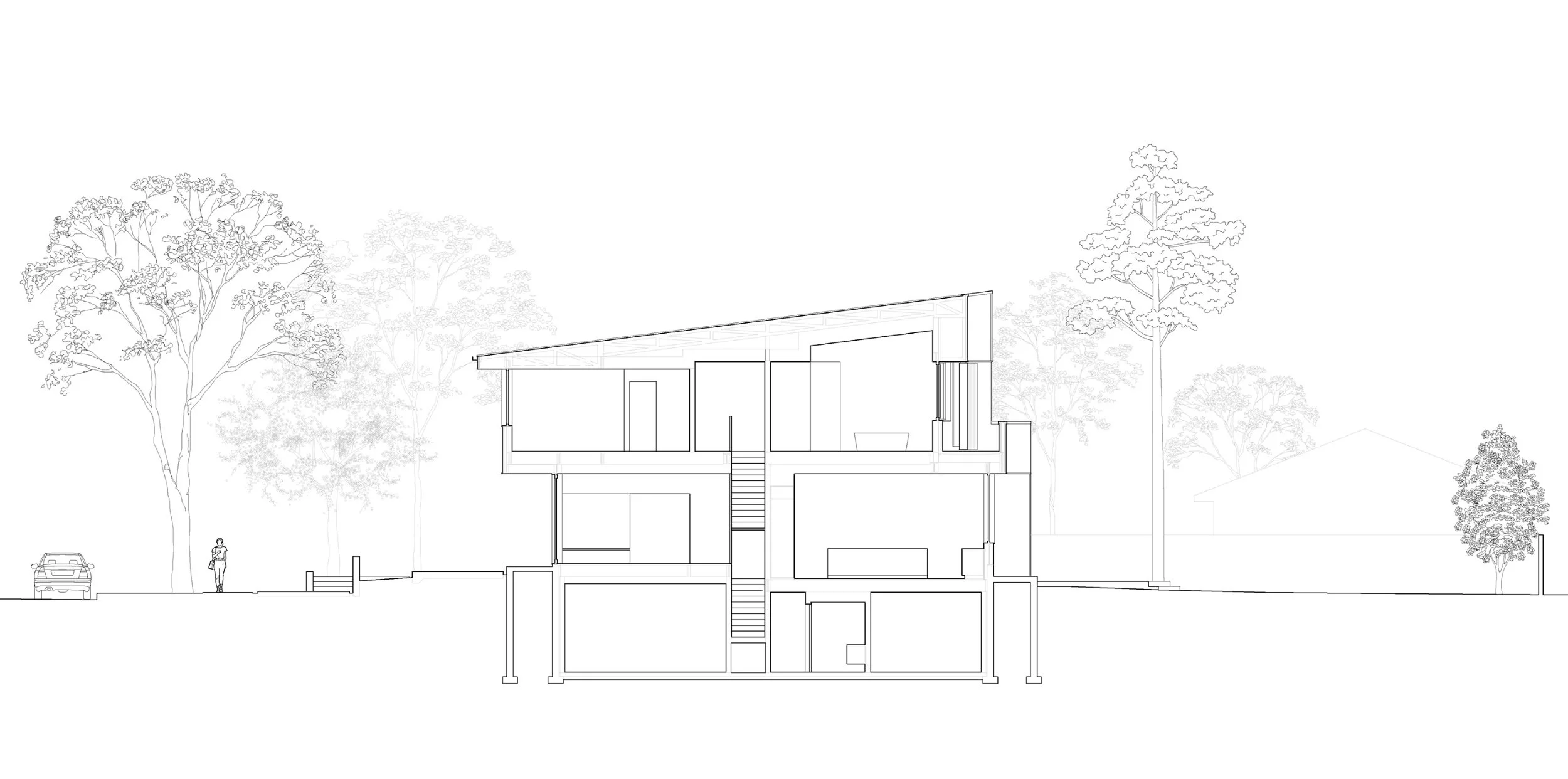 section drawing of new infill single family house in Belgravia neighbourhood of Edmonton, Alberta