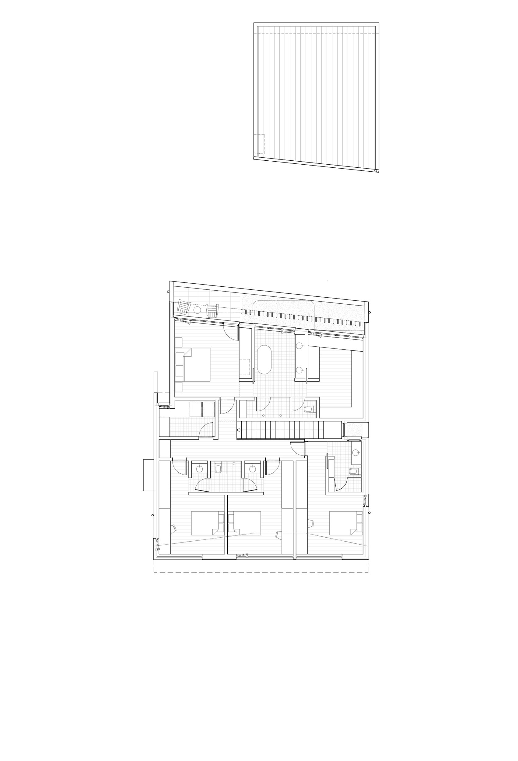 upper floor plan drawing of new infill single family house in Belgravia neighbourhood of Edmonton, Alberta