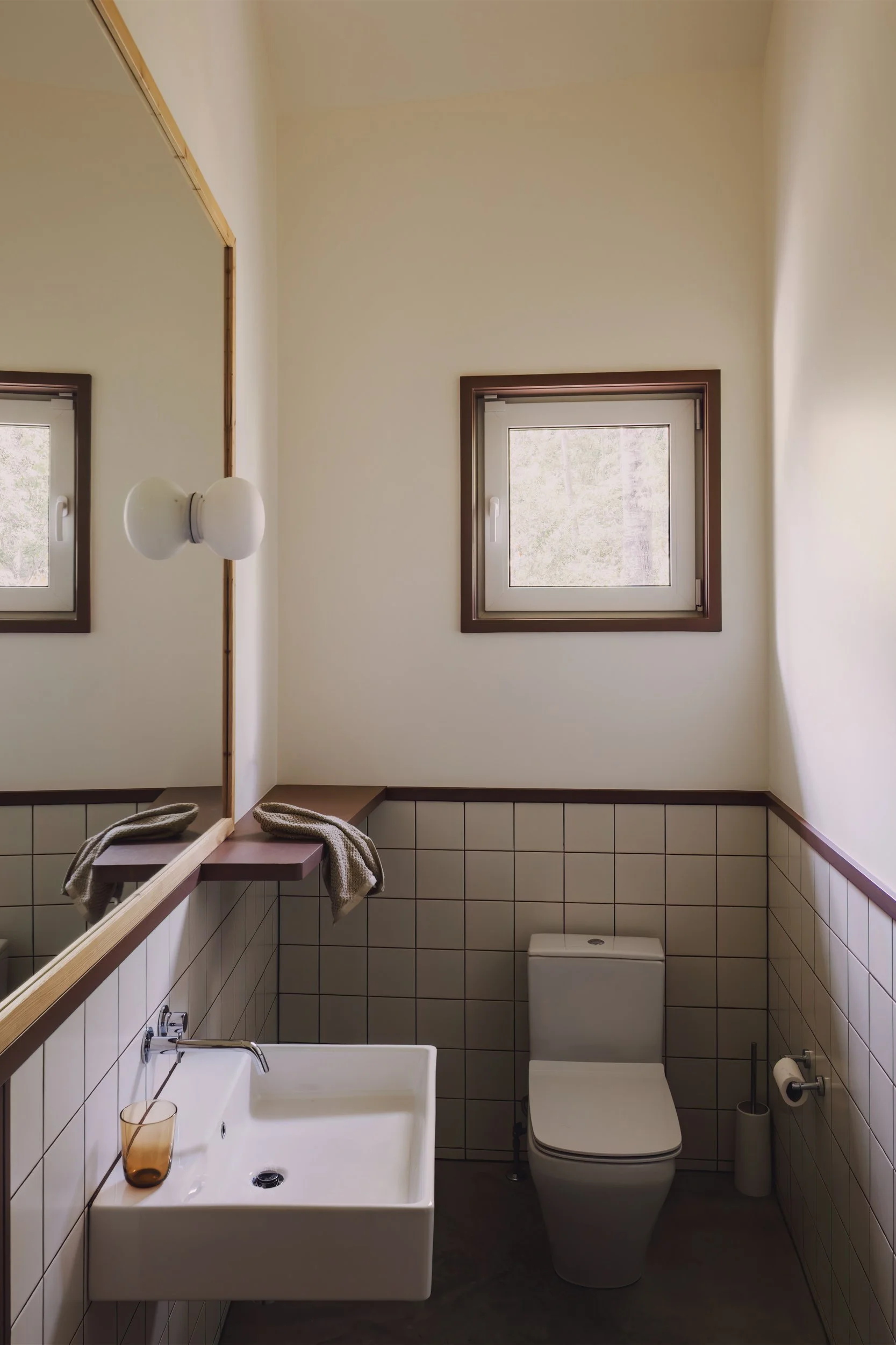 Powder room of architectural cabin at Wabamun, Alberta near Edmonton