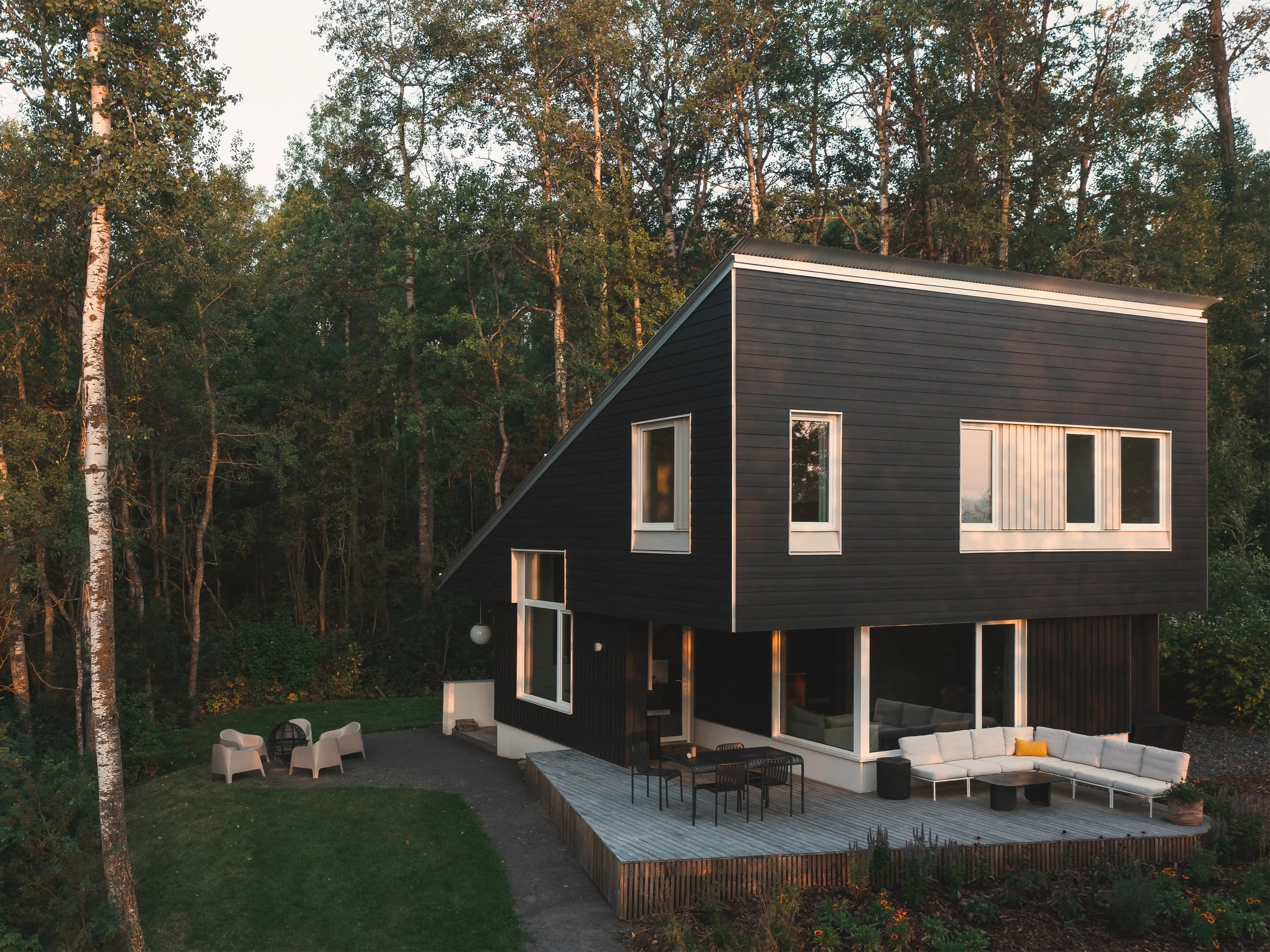 Southeast view of architectural cabin at Wabamun, Alberta, near Edmonton