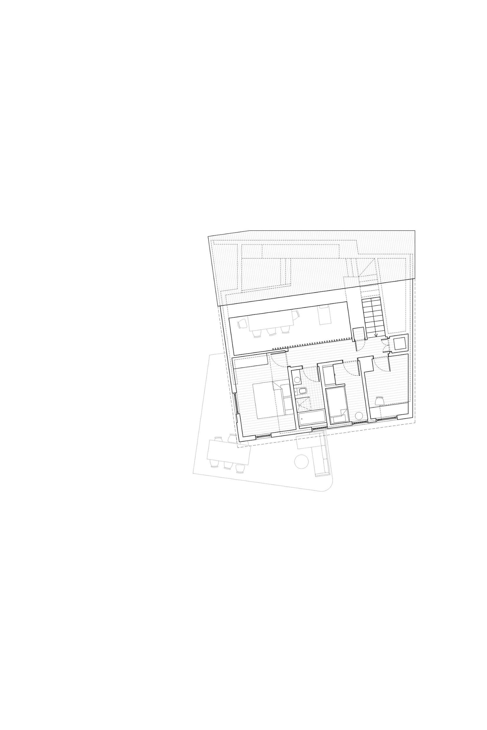 Upper floor plan of architectural cabin at Wabamun, Alberta, near Edmonton