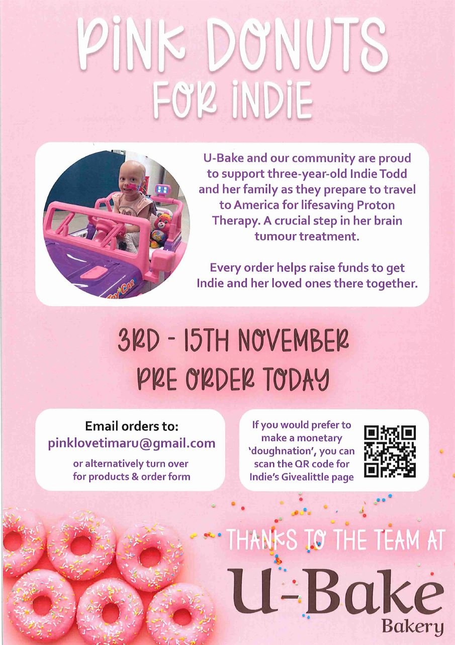 💗 PINK DONUTS FOR INDIE 💗

We&rsquo;re joining our community in supporting little Indie Todd - a brave three-year-old  preparing to travel to America for lifesaving Proton Therapy, a crucial step in her brain tumour treatment.

Every order sold hel