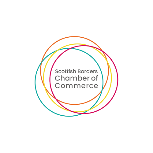 Colorful overlapping circles surrounding the text "Scottish Borders Chamber of Commerce" and "Scottish Borders".