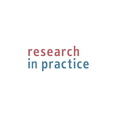 Logo with the words "research in practice" in red and blue text on a white background.