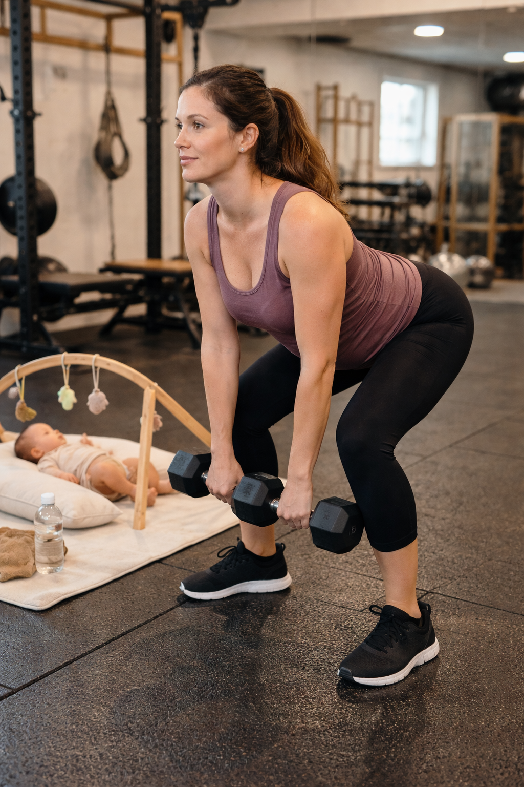 postpartum woman exercising