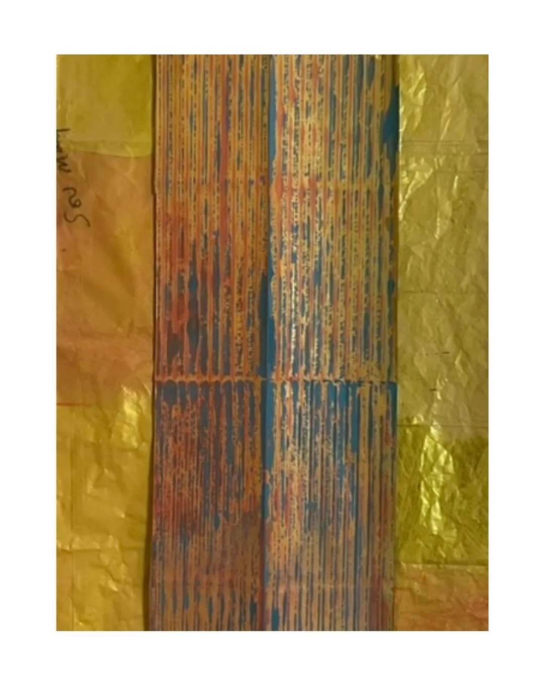 ALCHEMY 
20.08.25

In icon and panel paintings gold leaf is applied and embossed on top on the image. In my work the &lsquo;fools gold&rsquo; is a micron-thin aluminium coating that emanates from underneath, from the priming of a gold emergency blank