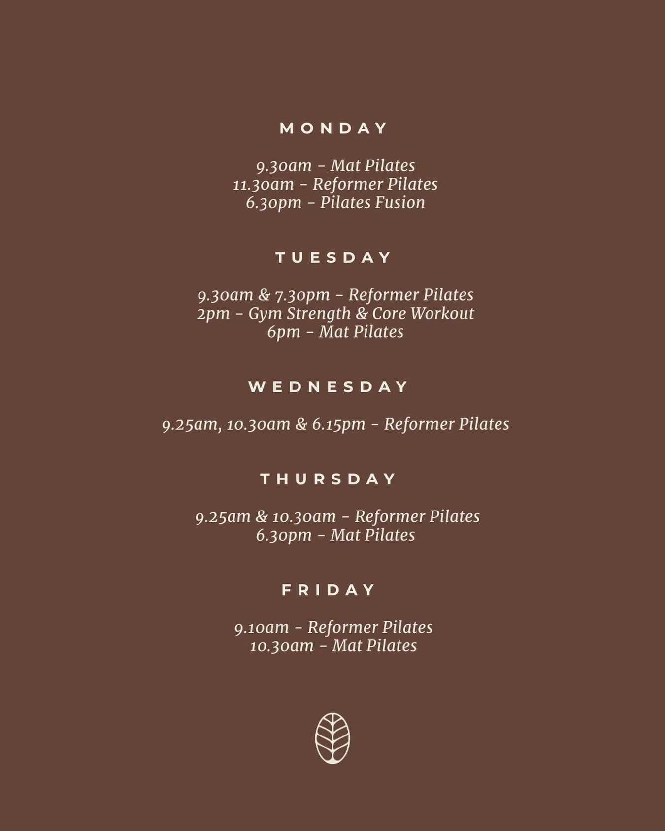 Our latest class schedule 🙌

To book a class drop me a line via nourished.you@gmx.co.uk or send me a DM.

Happy Monday x

#pilatesstudio #pilatesherefordshire #reformerstudio #matpilatesclass #pilatesforeverybody