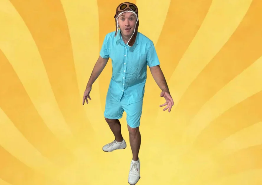 Danny Go character impersonator entertaining children at a fun-filled birthday party with dancing, games, and Floor Is Lava.