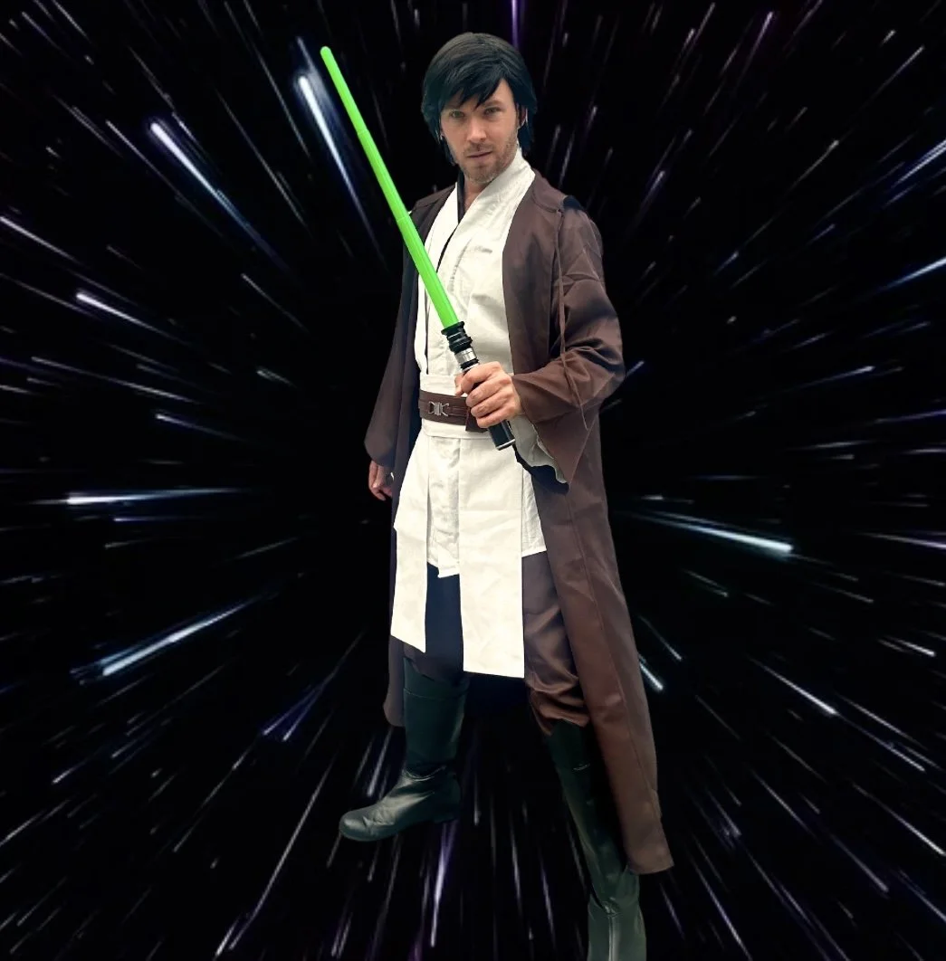 Jedi-inspired Star Wars character performer at a children’s birthday party.