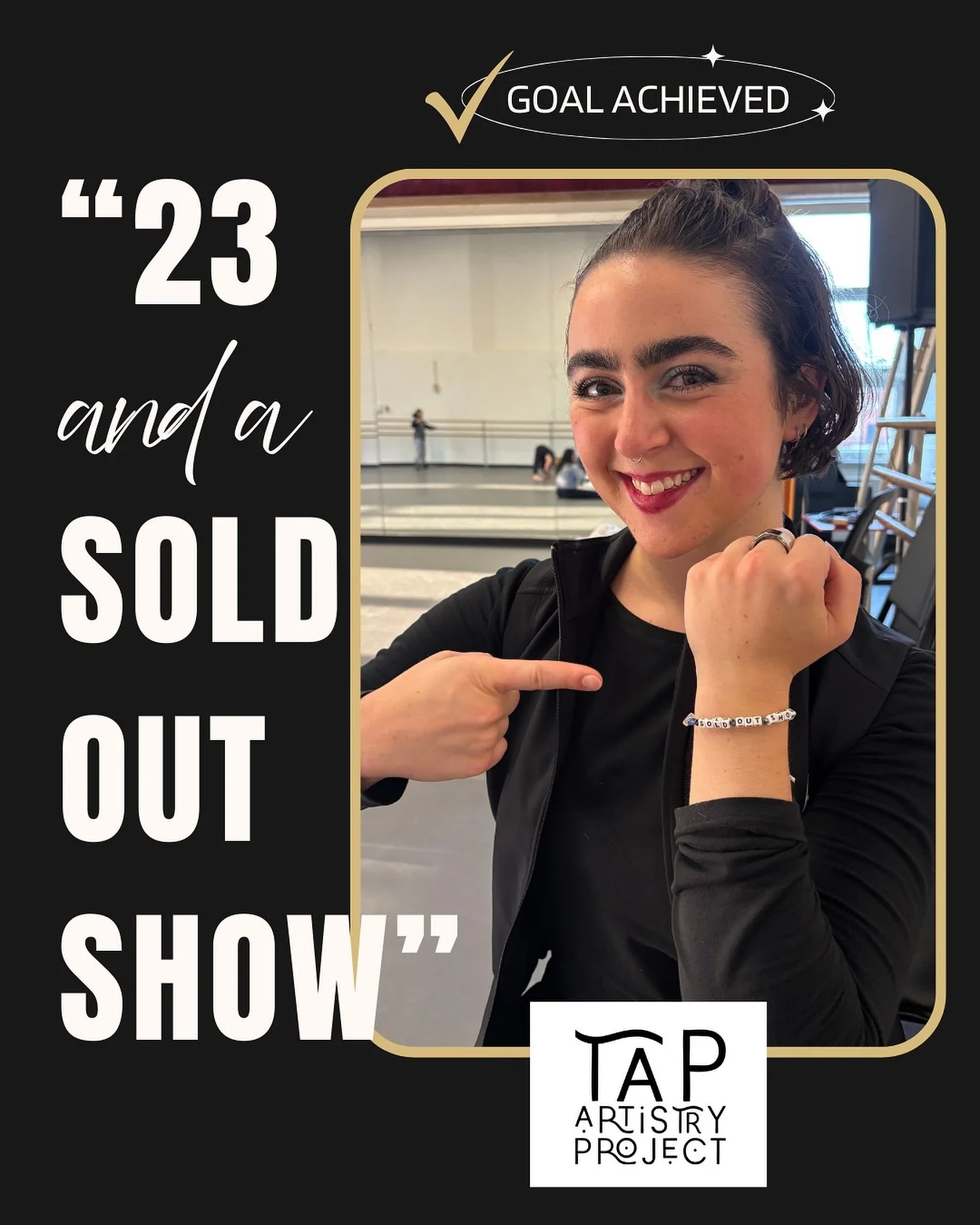 Jessica set a goal from the song lyrics, &ldquo;23 and a sold out show.&rdquo; She made this bracelet as a reminder and wore it every day this year. In just one week, Jessica turns 24 and guess what?!! She reached her goal last weekend with Tap Artis