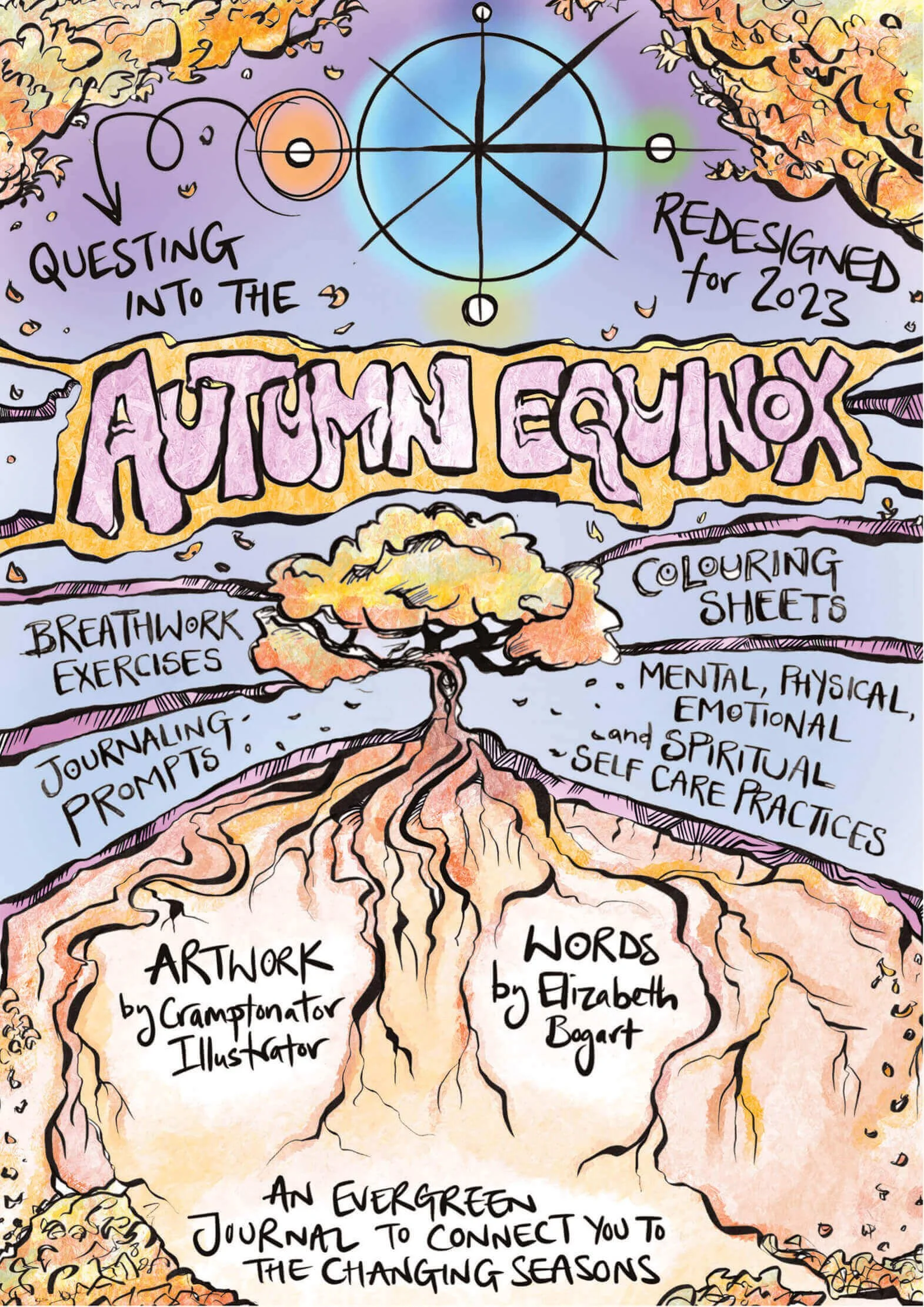 Cover for coloring-in journaling guide to the Autumn Equinox, collaboration with Elizabeth Bogart. Digital drawing (Procreate) over original analogue dip-pen work.