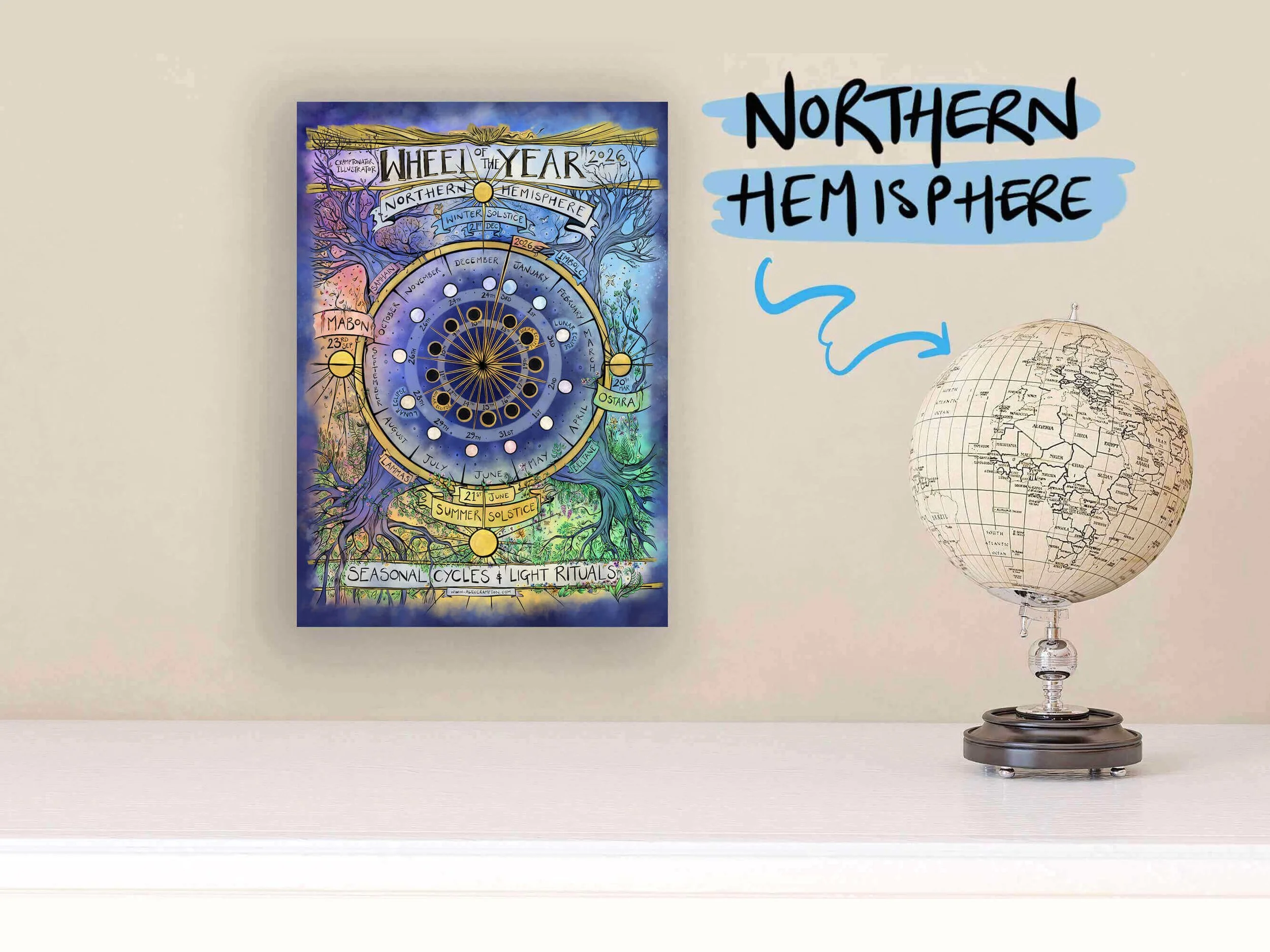 2026 Sun Moon Calendar Northern Hemisphere Alex Crampton Globe.jpg