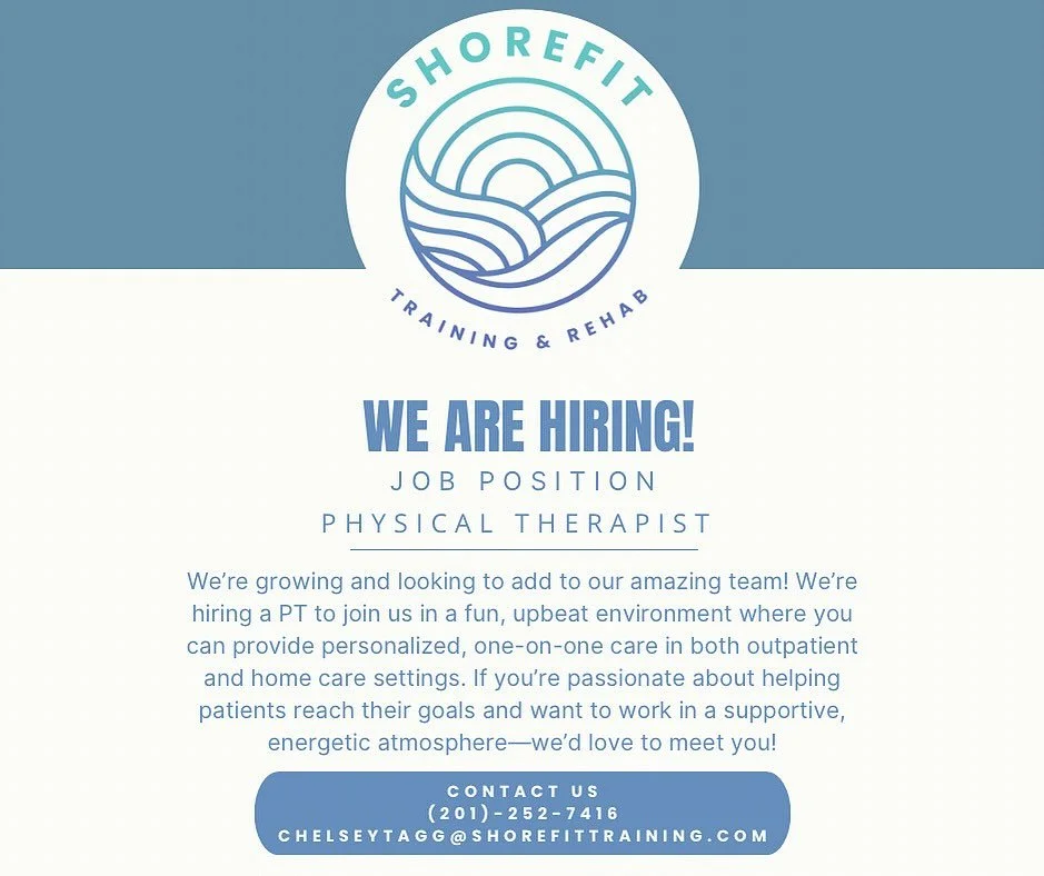 🌊 ShoreFit is Growing! 🌊

We&rsquo;re on the lookout for an awesome Physical Therapist to join our energetic and supportive team! 

If you (or someone you know) are passionate about helping patients move better, feel stronger, and reach their goals