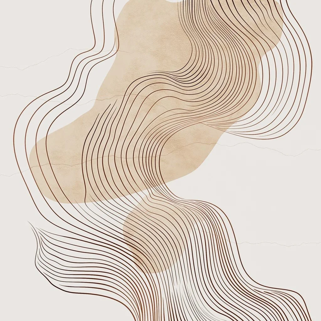 Abstract artwork with curved lines and soft textured shapes, representing organisations and teams.