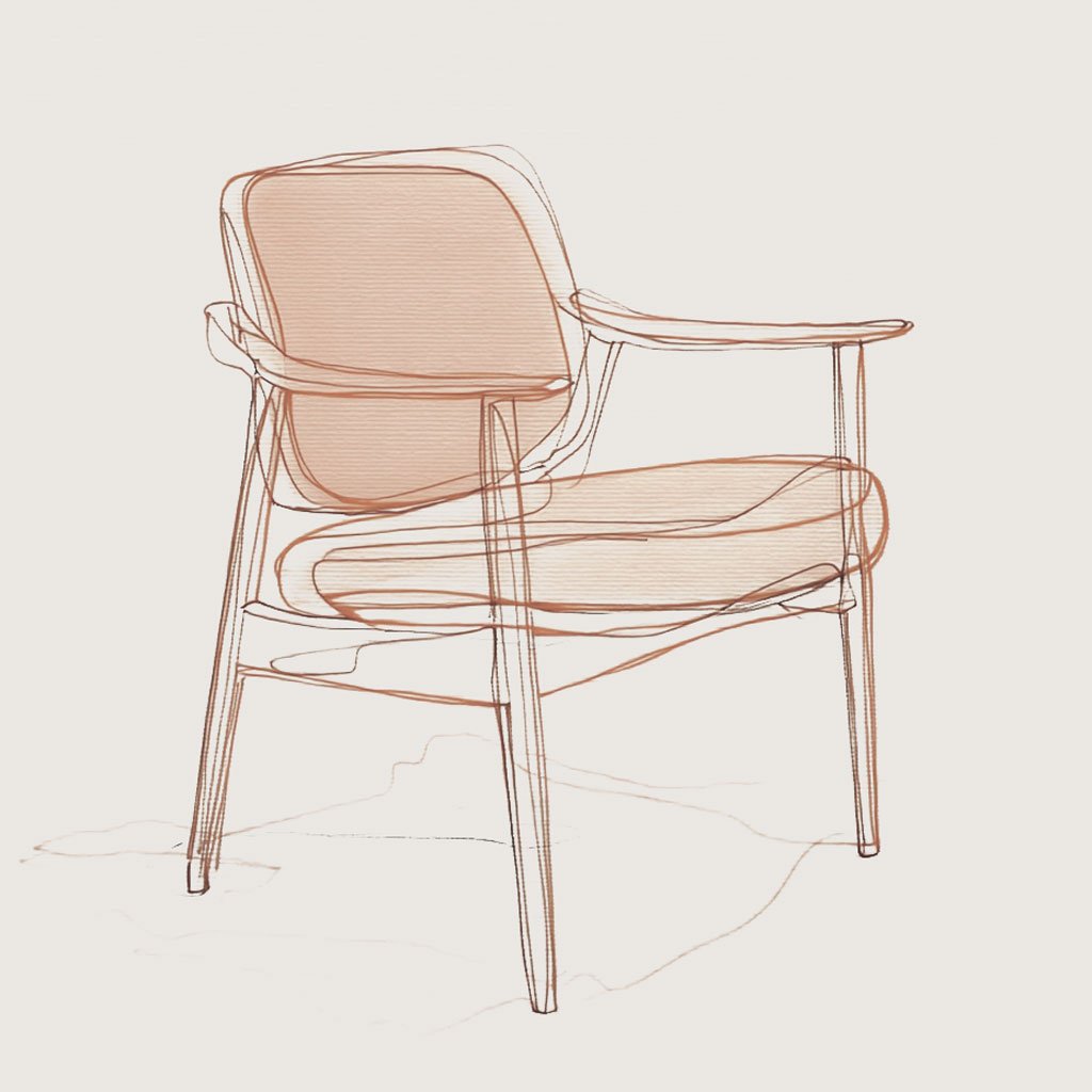 Hand-drawn sketch of a single cushioned armchair, symbolising a safe and private space for individual therapy sessions.