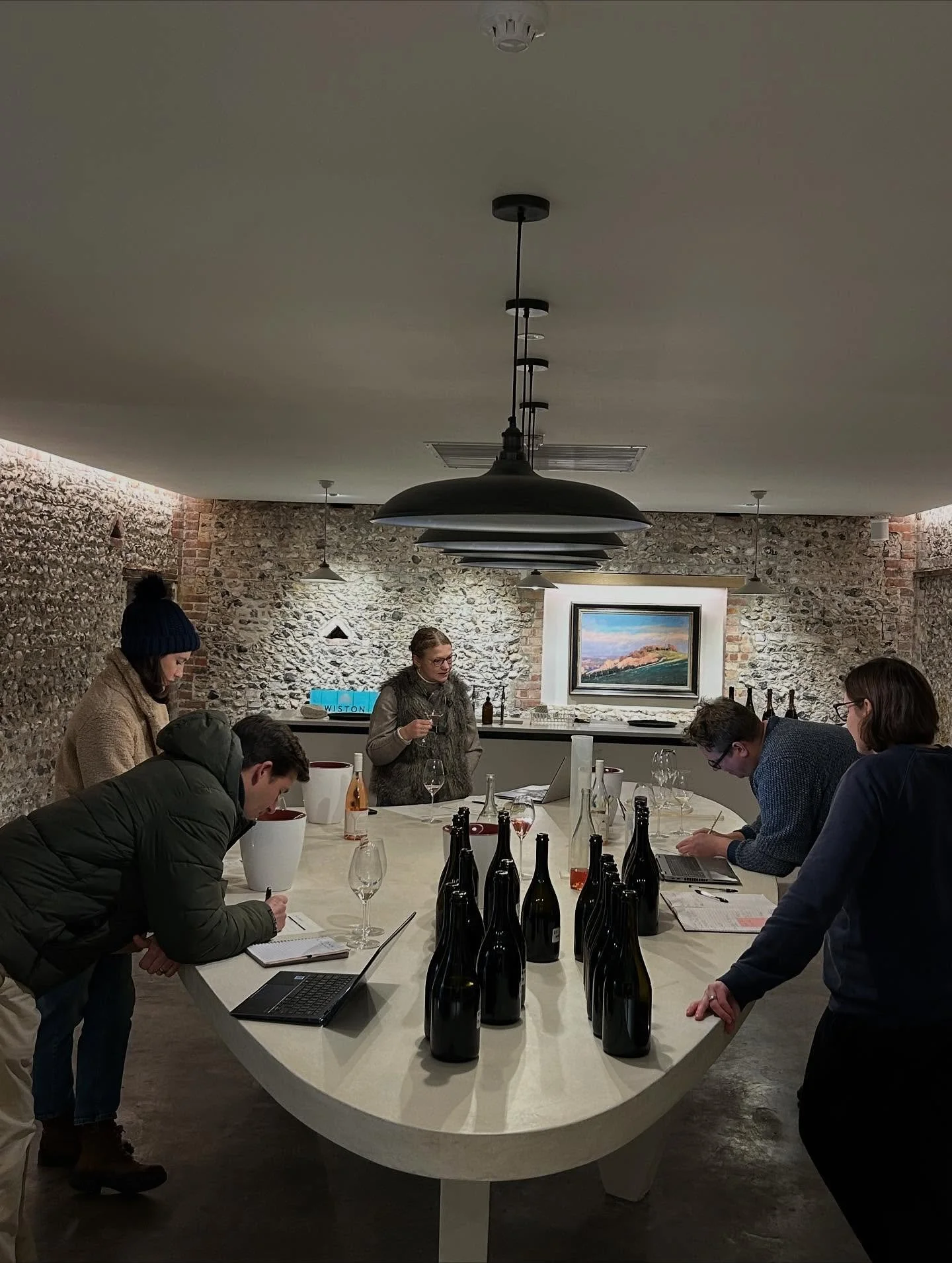 January 2025. Tasting the results of a tricky harvest with the amazing Wiston winemakers Marcus &amp; Megan Rayner Ward, and the Gorings who have experience of every harvest since their first in 2008. 2024 was hard in the UK, due to the lack of summe