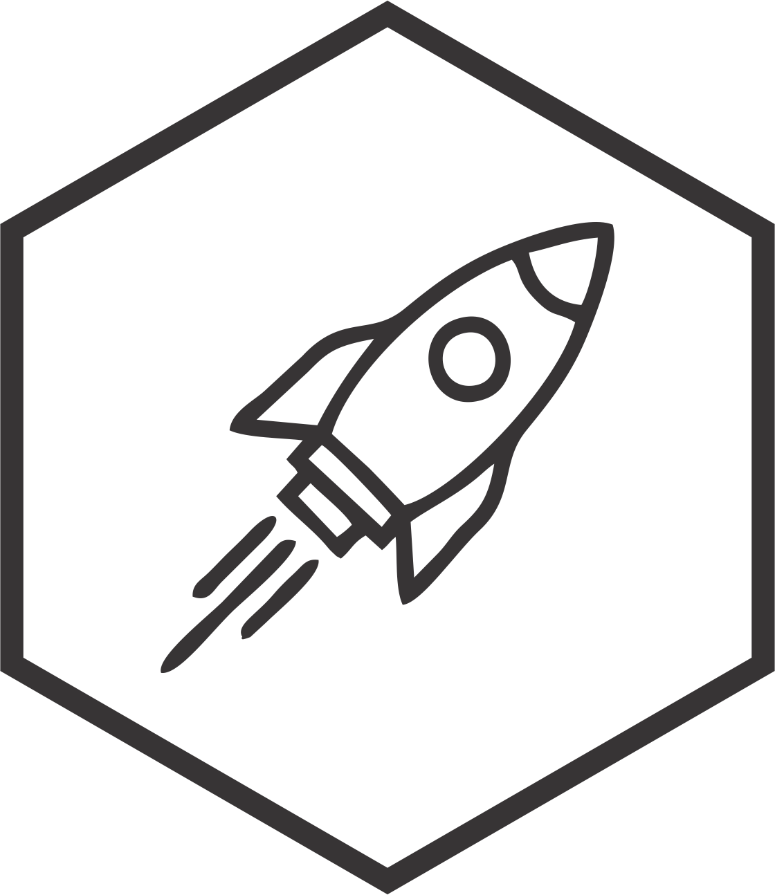 Icon of a rocket launching inside a hexagon