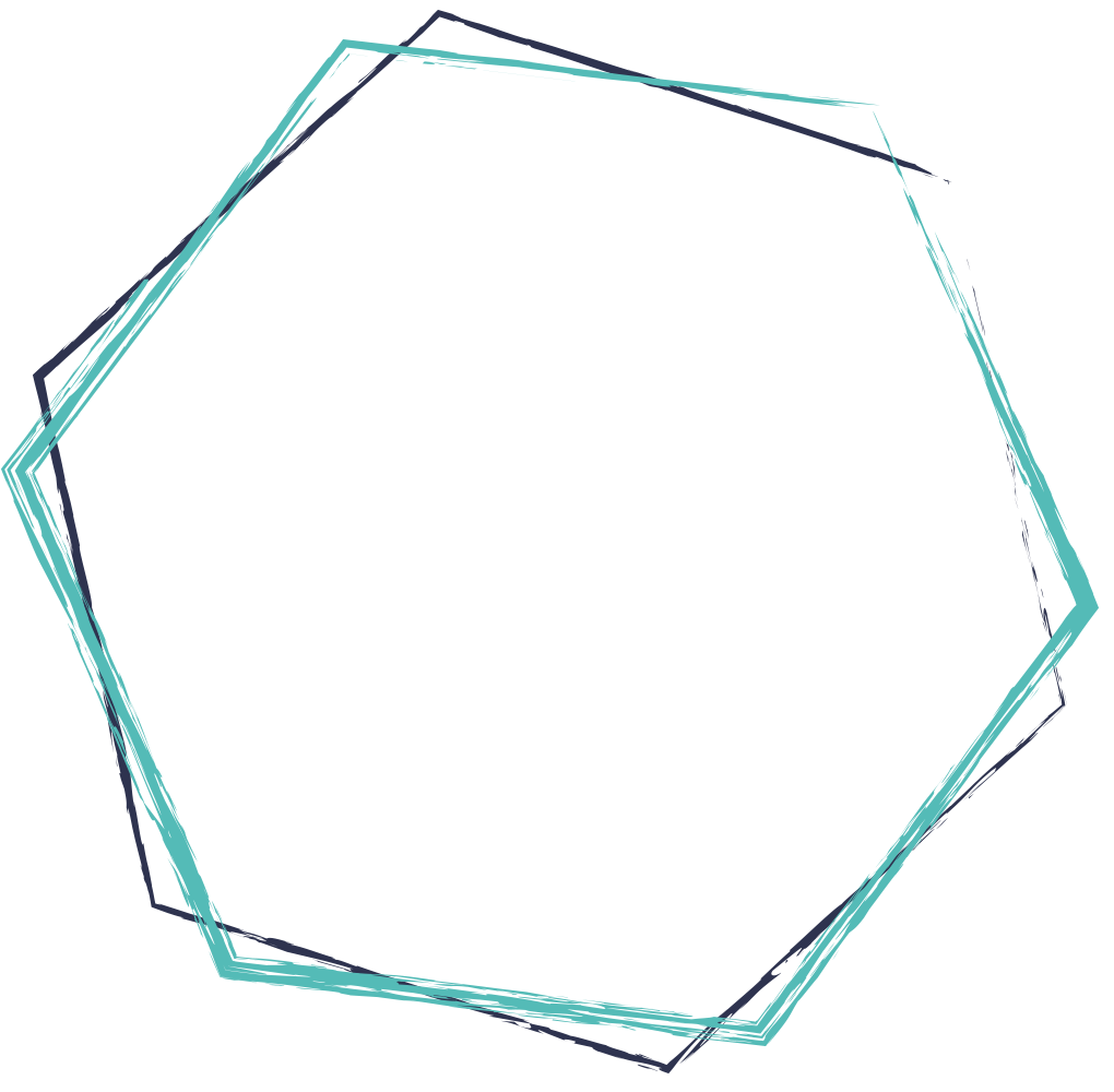 Multiple overlapping hexagons with teal outlines on a black background.