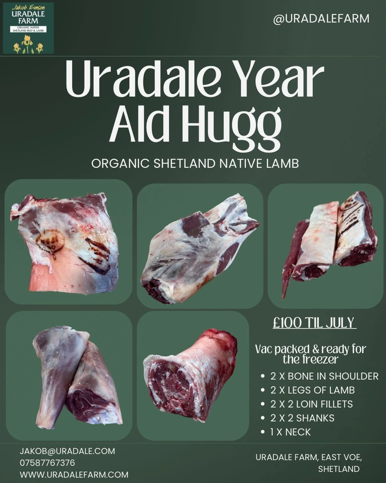 Year Ald Huggs are back on the menu! and so we&rsquo;re offering them in a package of &pound;100 for everything you see in the photo til July. 

It&rsquo;ll also going to hitting the shelves in @scoopshetland in prepack form

#uradalefarm #shetlandfo