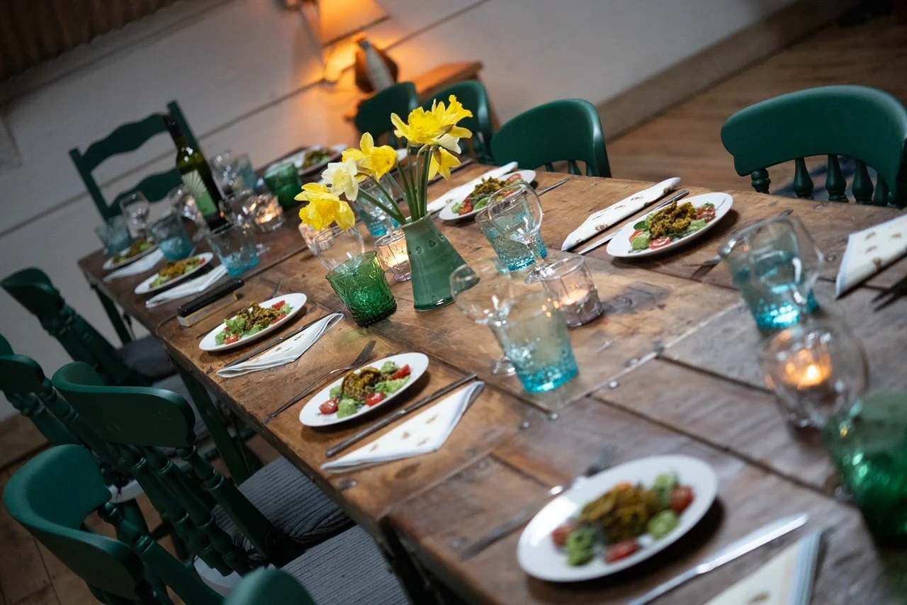 Hayloft - Table laid for dinner with starters.JPG