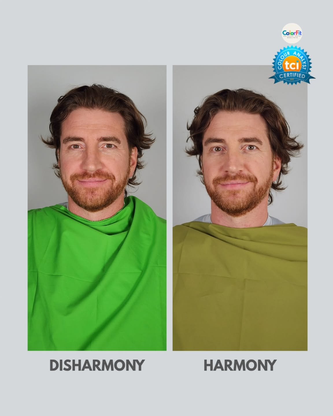 My handsome ginger husband always hated when I bought him anything green ☘️ but not anymore! 

Not all greens are the same and he just needed to know the right green for his coloring! 

You can see in the photo on the left that his skin looks extra p