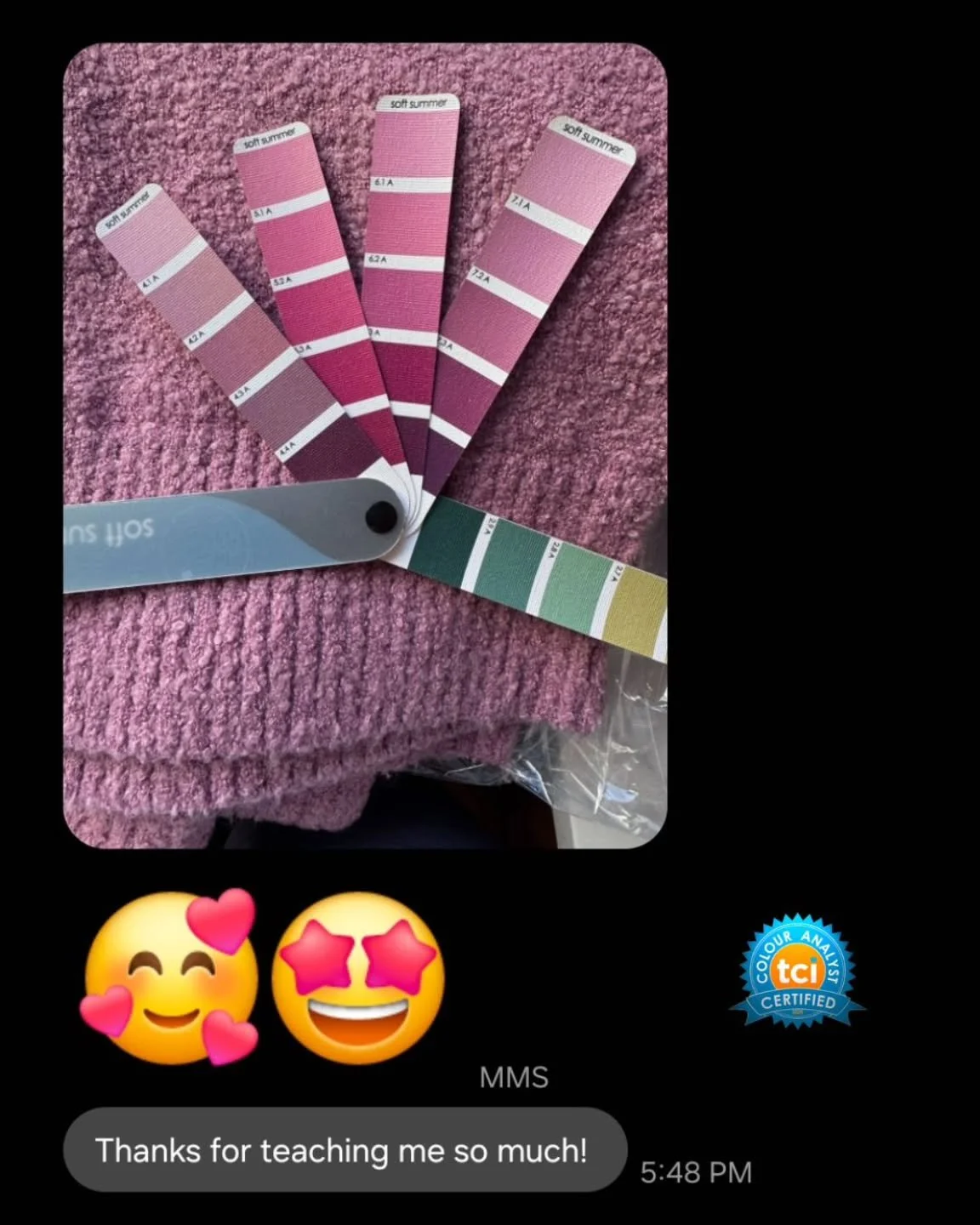Client win ✨ Look at that effortless Soft Summer harmony 🩷 Well done!!

Learning to recognize your best colors takes a little practice&mdash;but that&rsquo;s exactly what your swatchbook is for!! Every analysis includes a personalized swatchbook to 