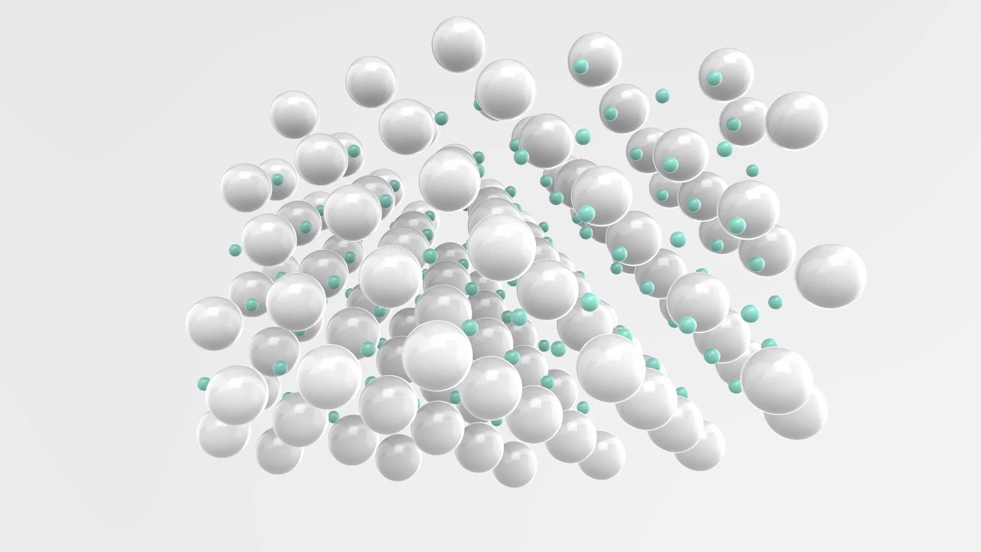 3D digital illustration of a molecular structure with white and light blue spheres connected by bonds, representing a chemical compound or molecule.