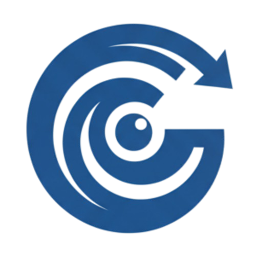 Blue circular arrow icon with a black line extending outward.