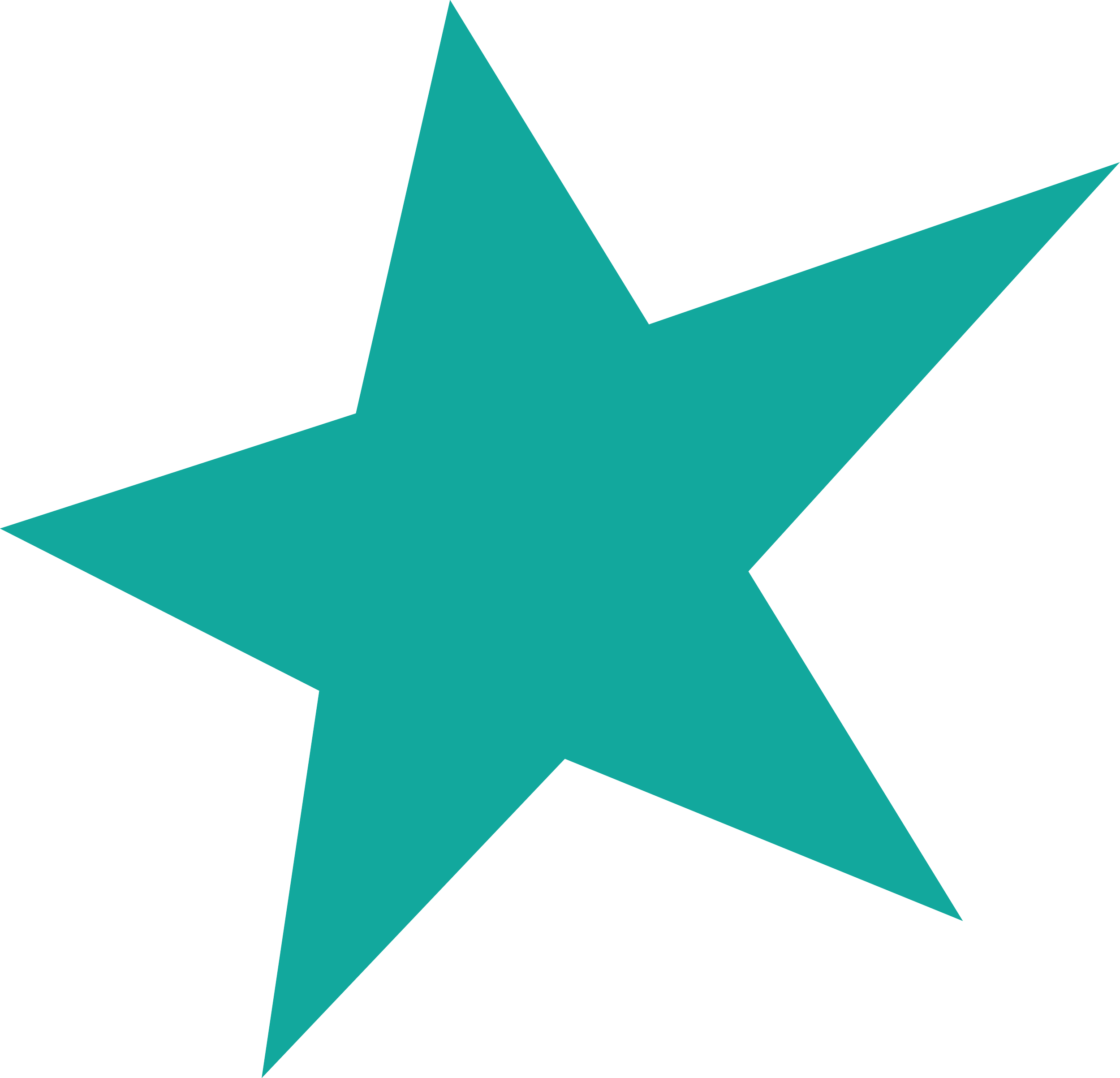 A teal, five-pointed star with black outlines on a black background.