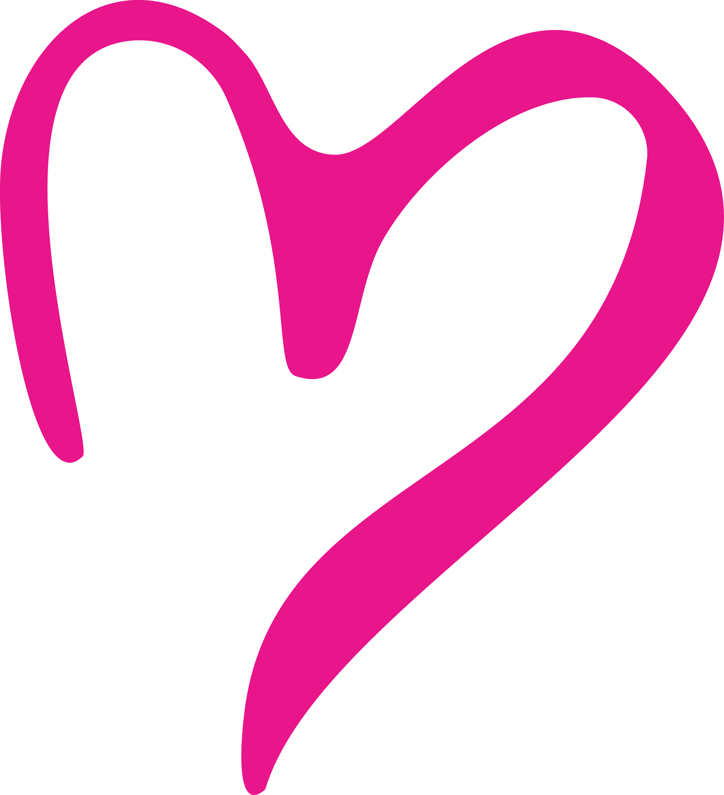 A black silhouette of a hand making the 'I love you' sign with a pink outline.