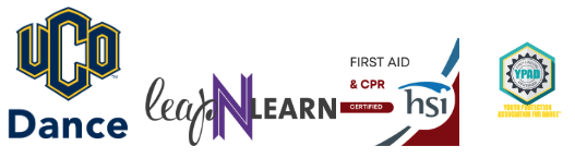 Collection of logos for UCO Dance, LEAP, Learn, HSI, and YPAD, related to health and safety training.