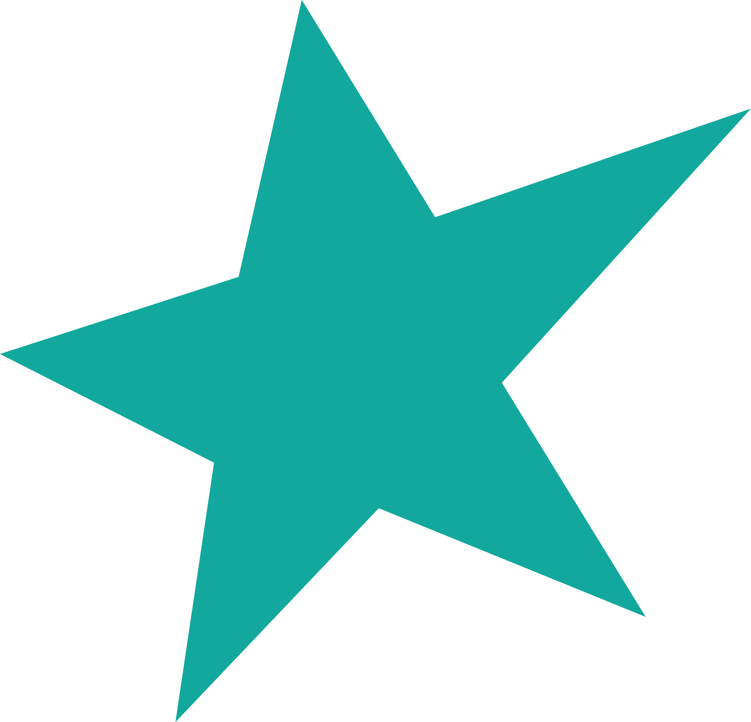 A teal star with five points on a black background.
