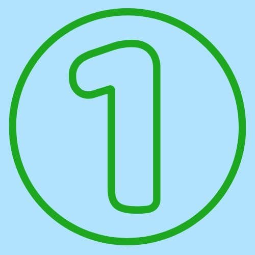 Grüner Zahl 1 in einem Kreis auf hellblauem Hintergrund.