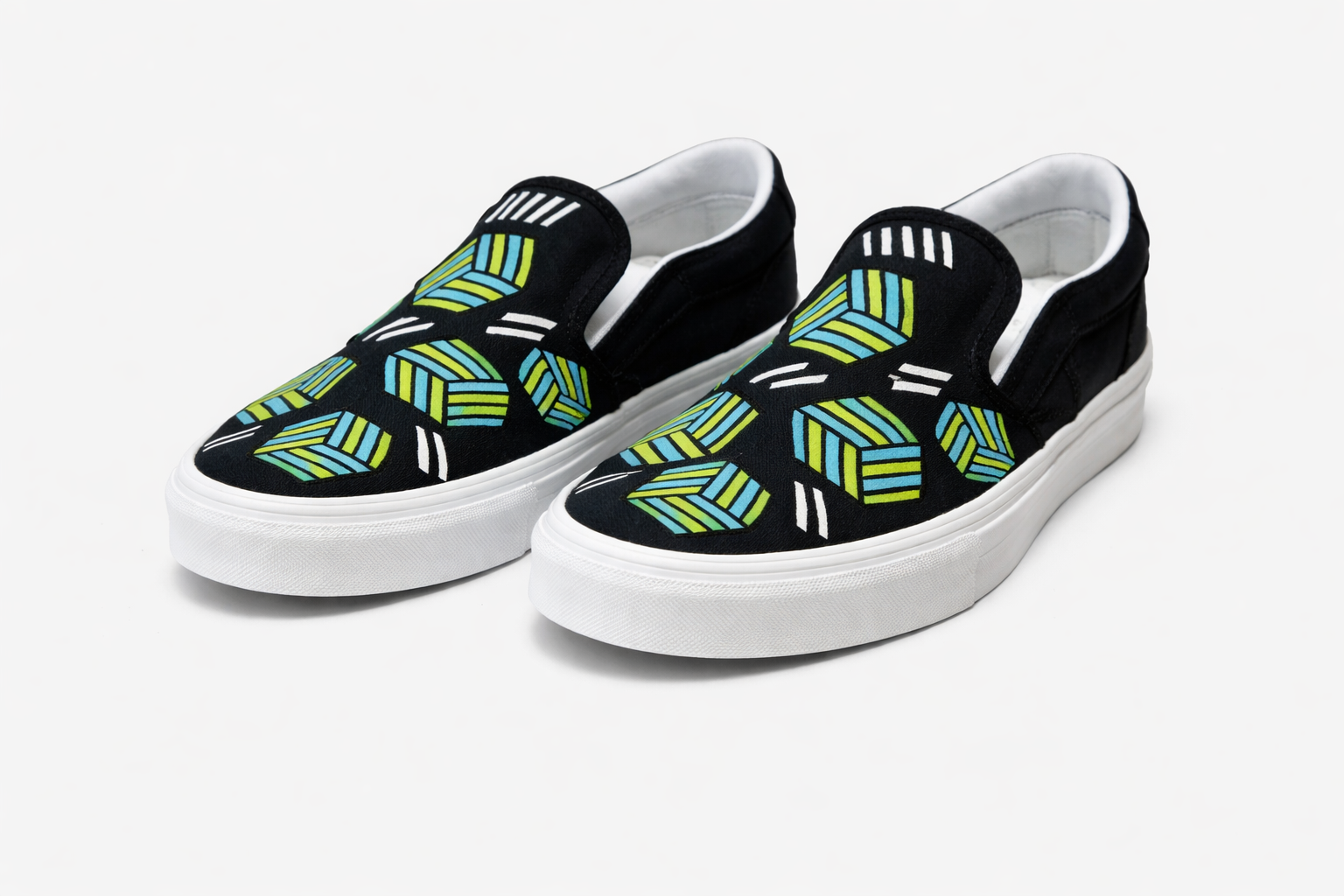 CUSTOM GEOMETRIC VANS SLIP-ON SNEAKERS