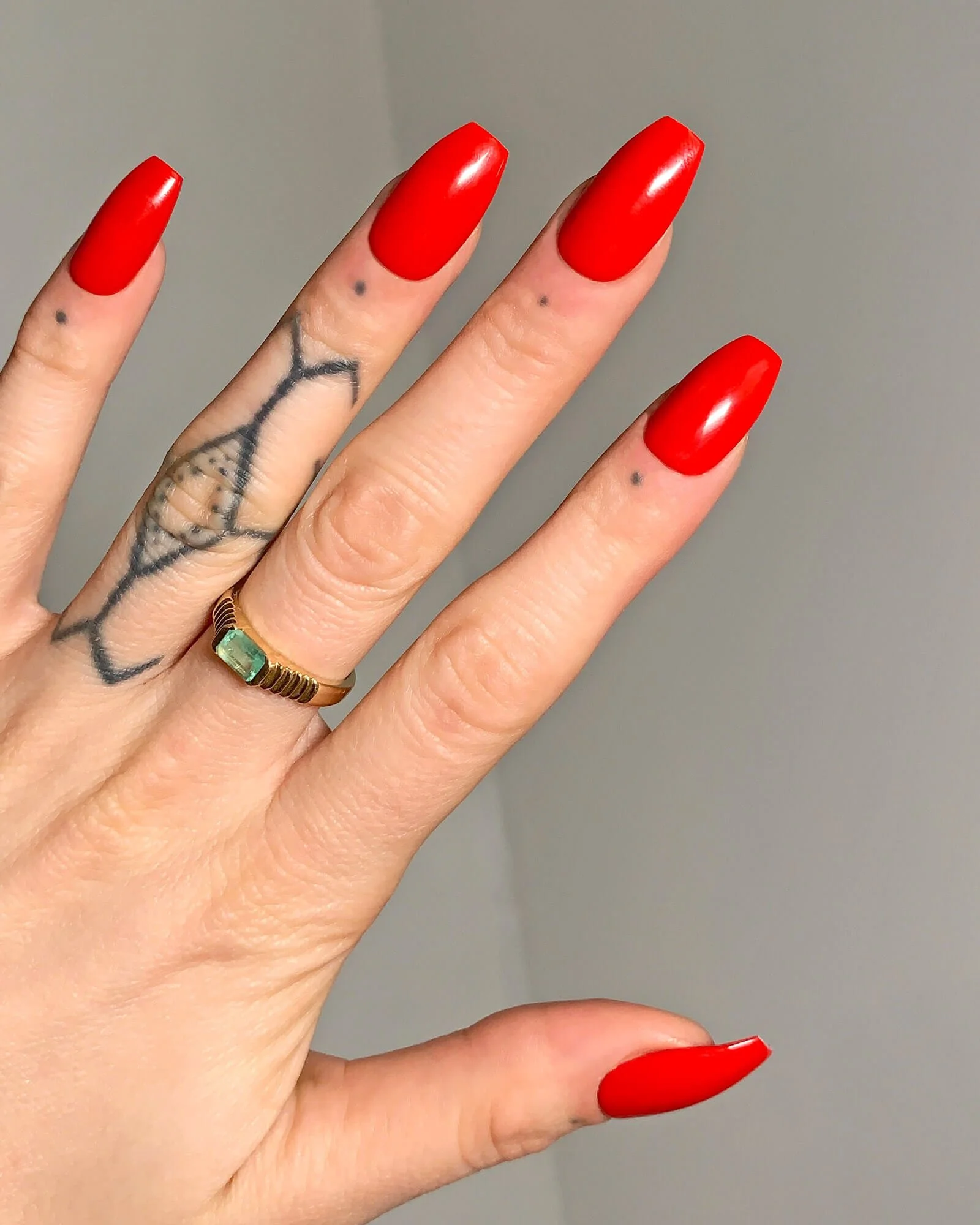 Hot red high-quality press-on nails hand-painted with gel.