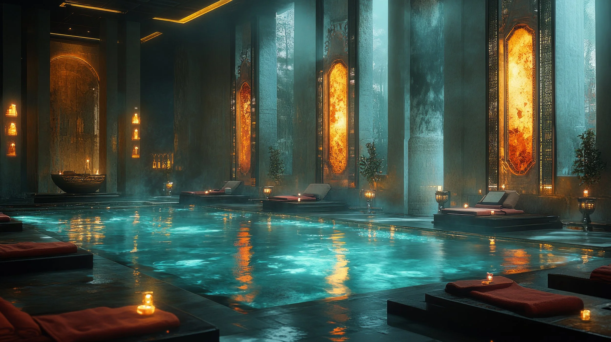 Luxury hotel spa interior with ambient lighting