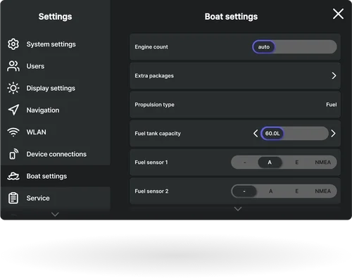 Image of boat settings page