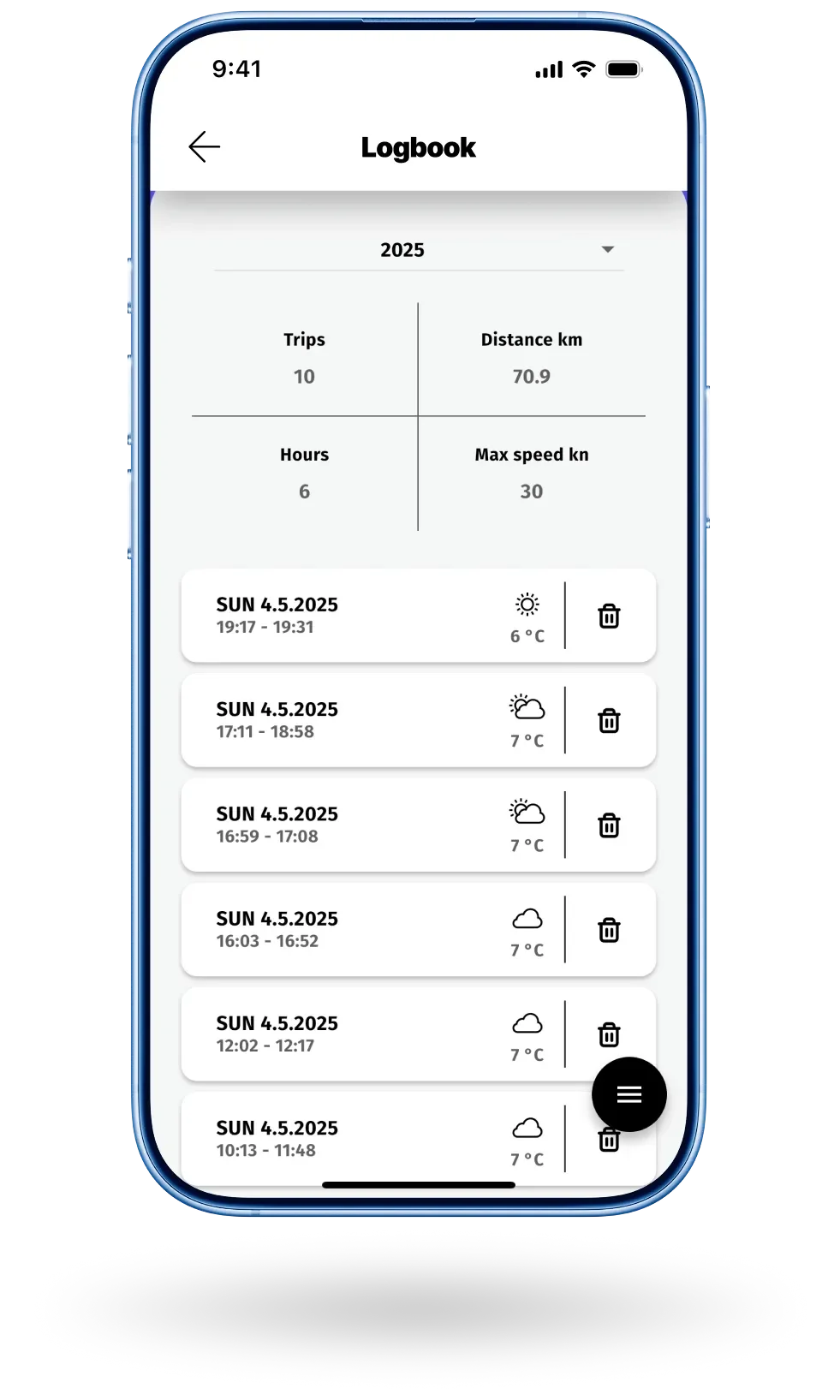 Image of Q App logbook screen