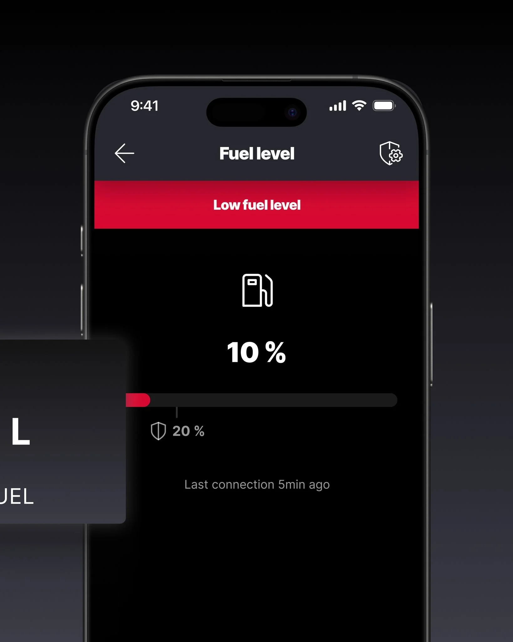 Your fuel level follows you wherever you are. The Q App shows your current fuel level remotely - in real time with Q Connected, or from the last time your Q Display was online without it. Either way, if the level drops below 20%, the app shows an ale
