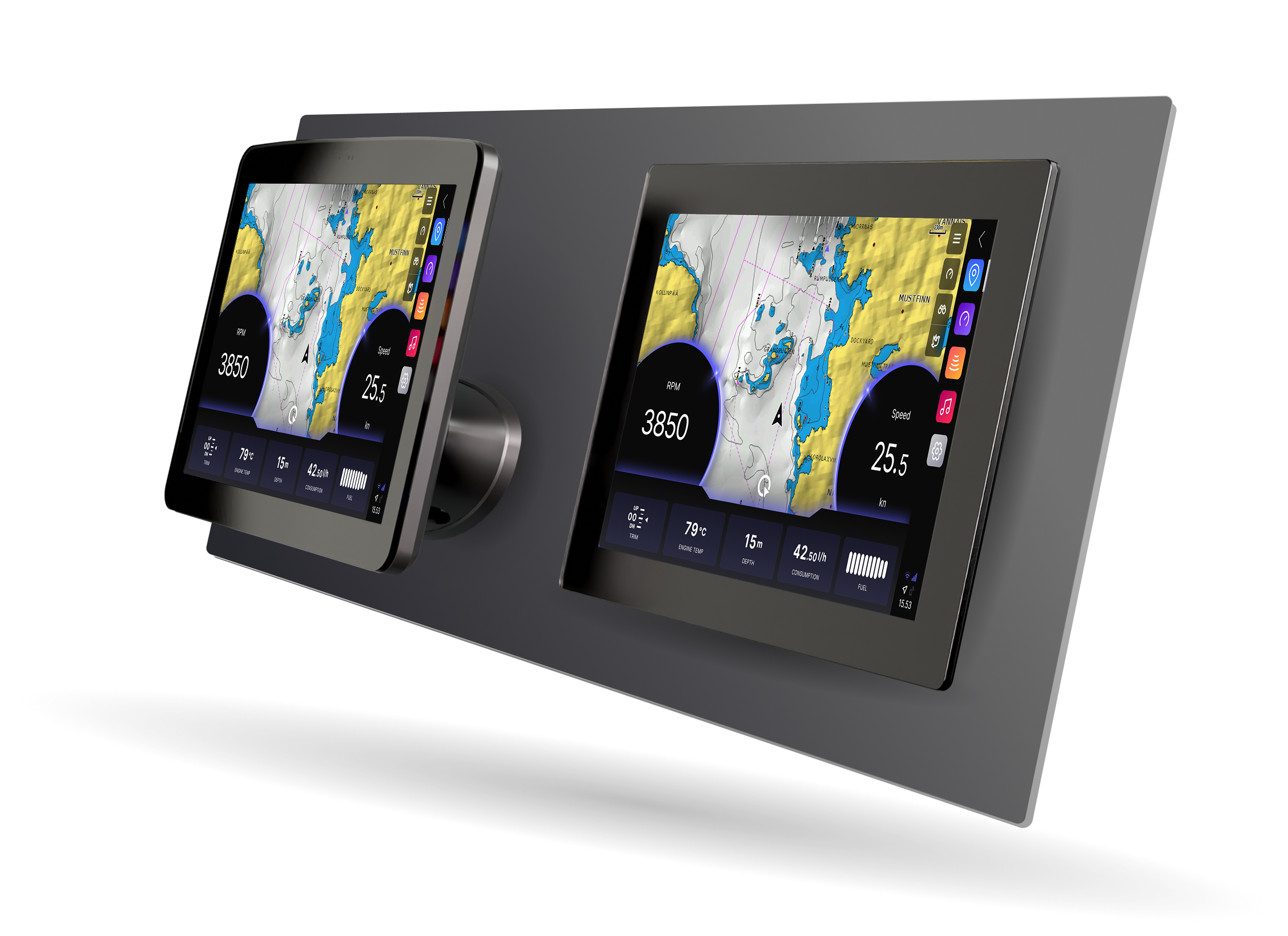 Q Displays showing two different mounting options: float mount and classic mount