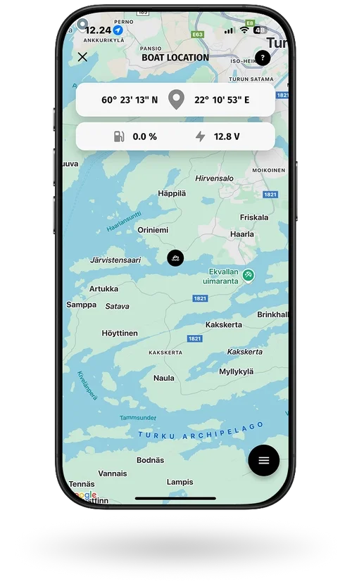 Image of a Q App with map of a boat location