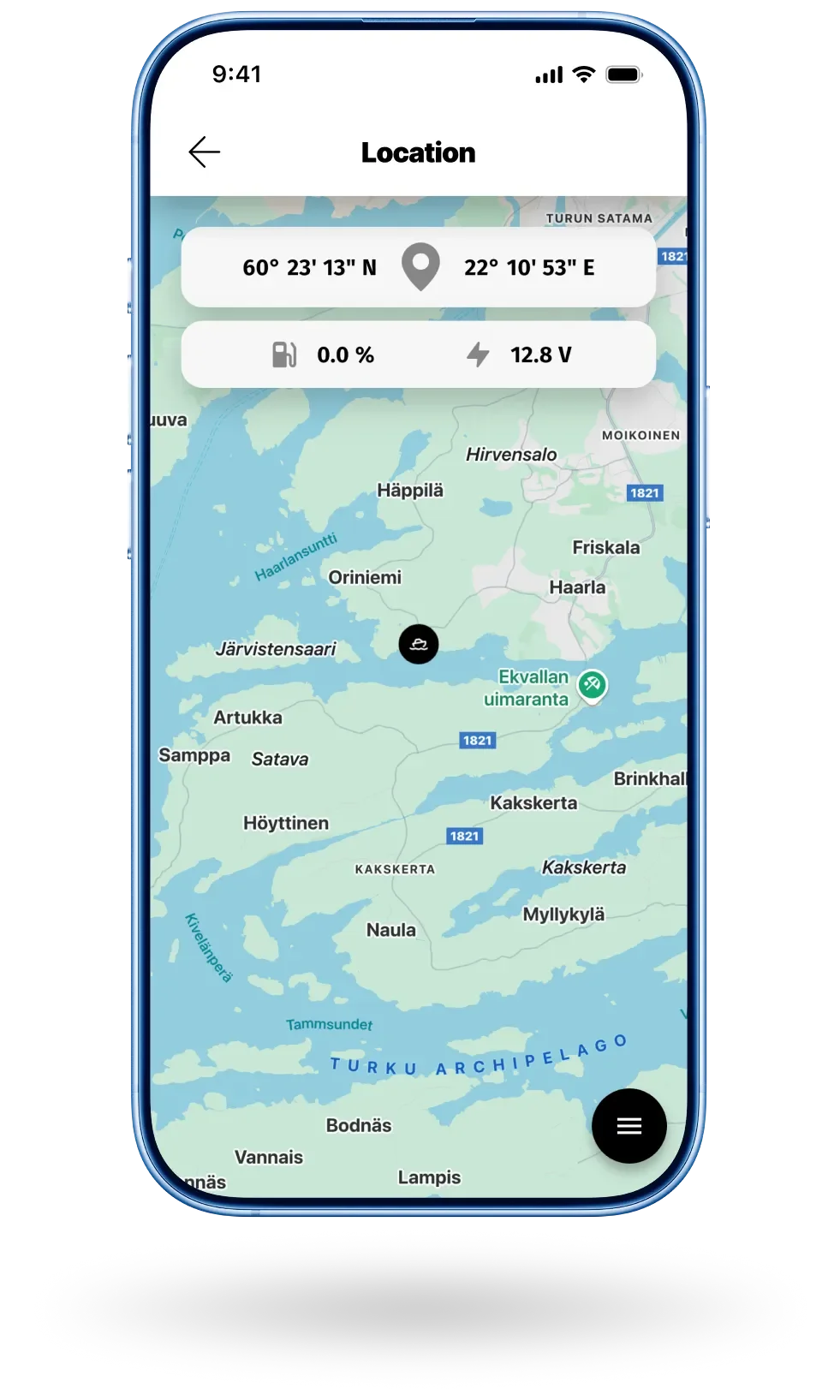 Image of a Q App with map of a boat location