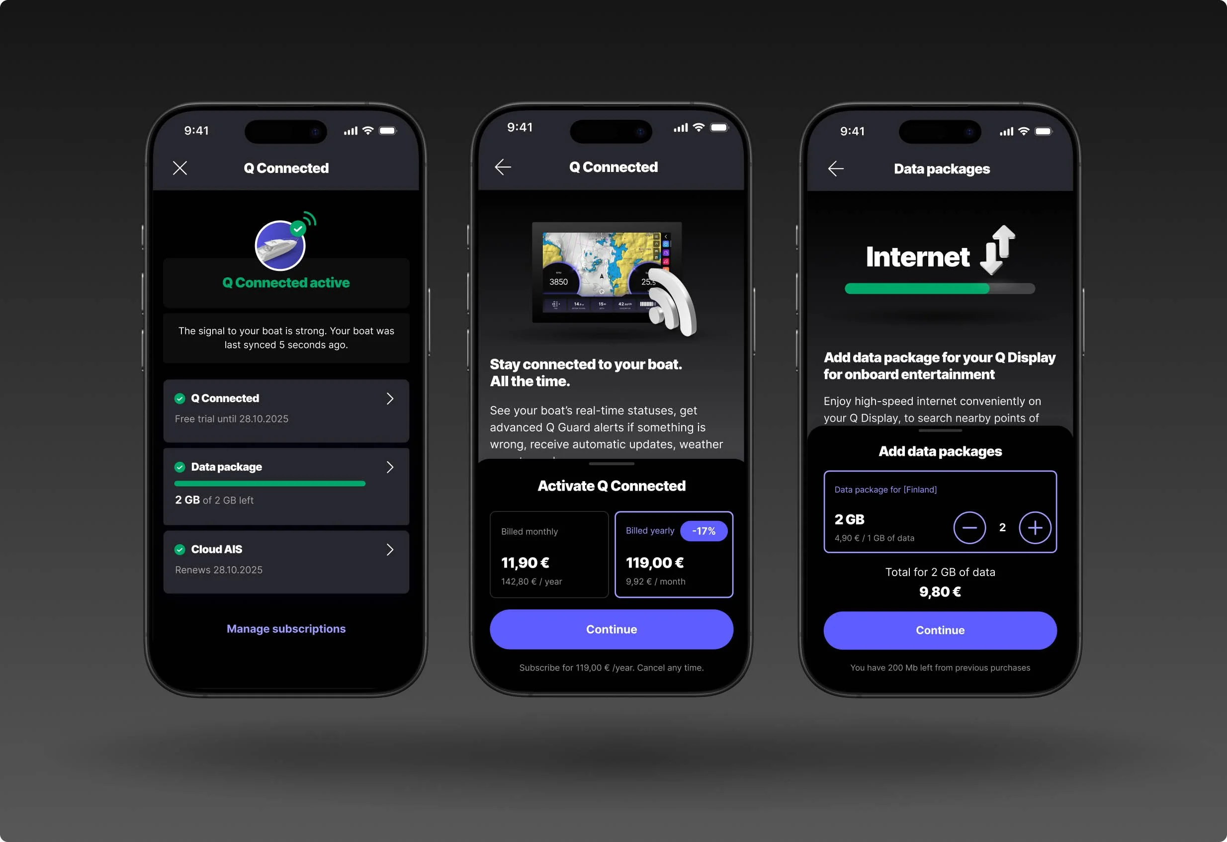 Three screens of new Q Connected