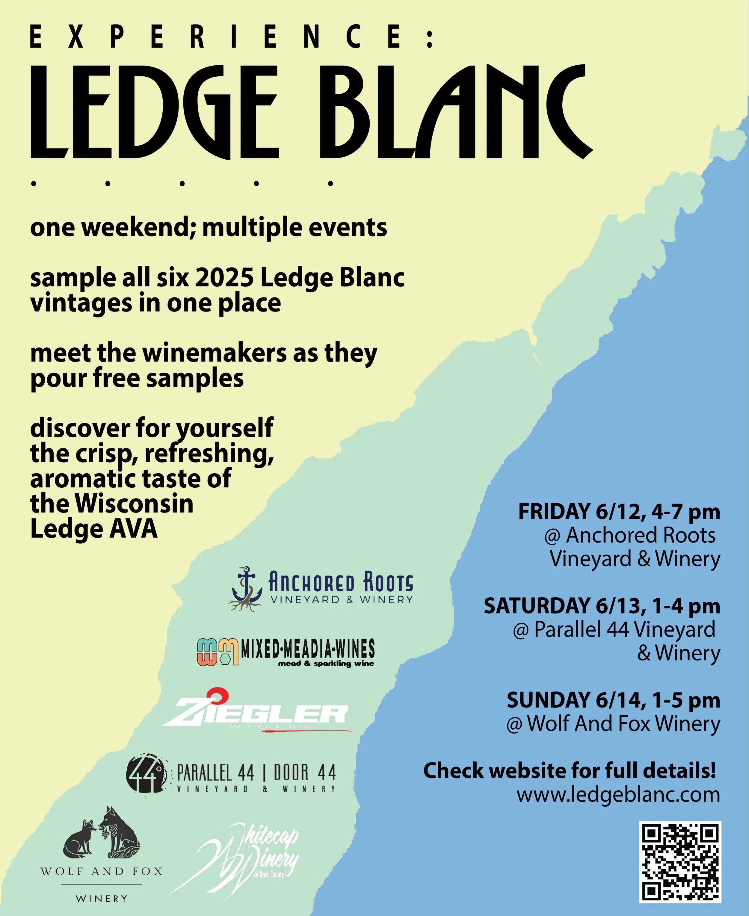 Experience Ledge Blanc! A full weekend of events to bring you the crisp, aromatic taste of the Wisconsin Ledge AVA. At each location, meet with winemakers while they chat about and pour free samples of their Ledge Blanc. All Ledge Blanc wines will be