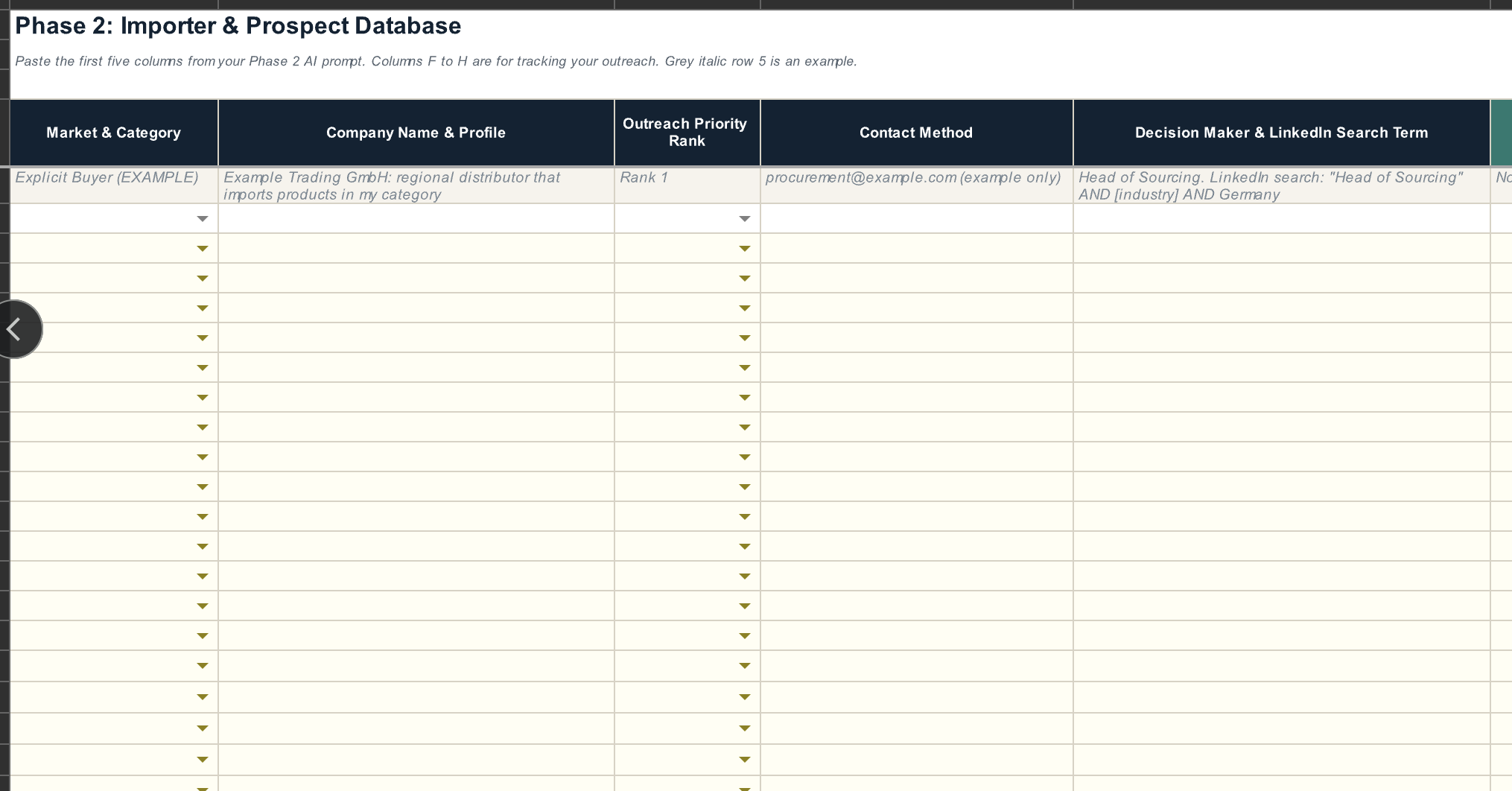 Importer and Prospect Database spreadsheet